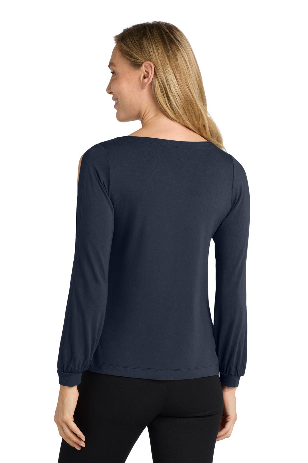 DISCONTINUED Port Authority Women's Luxe Knit Jewel Neck Top. LK5600 - River Blue Navy - back