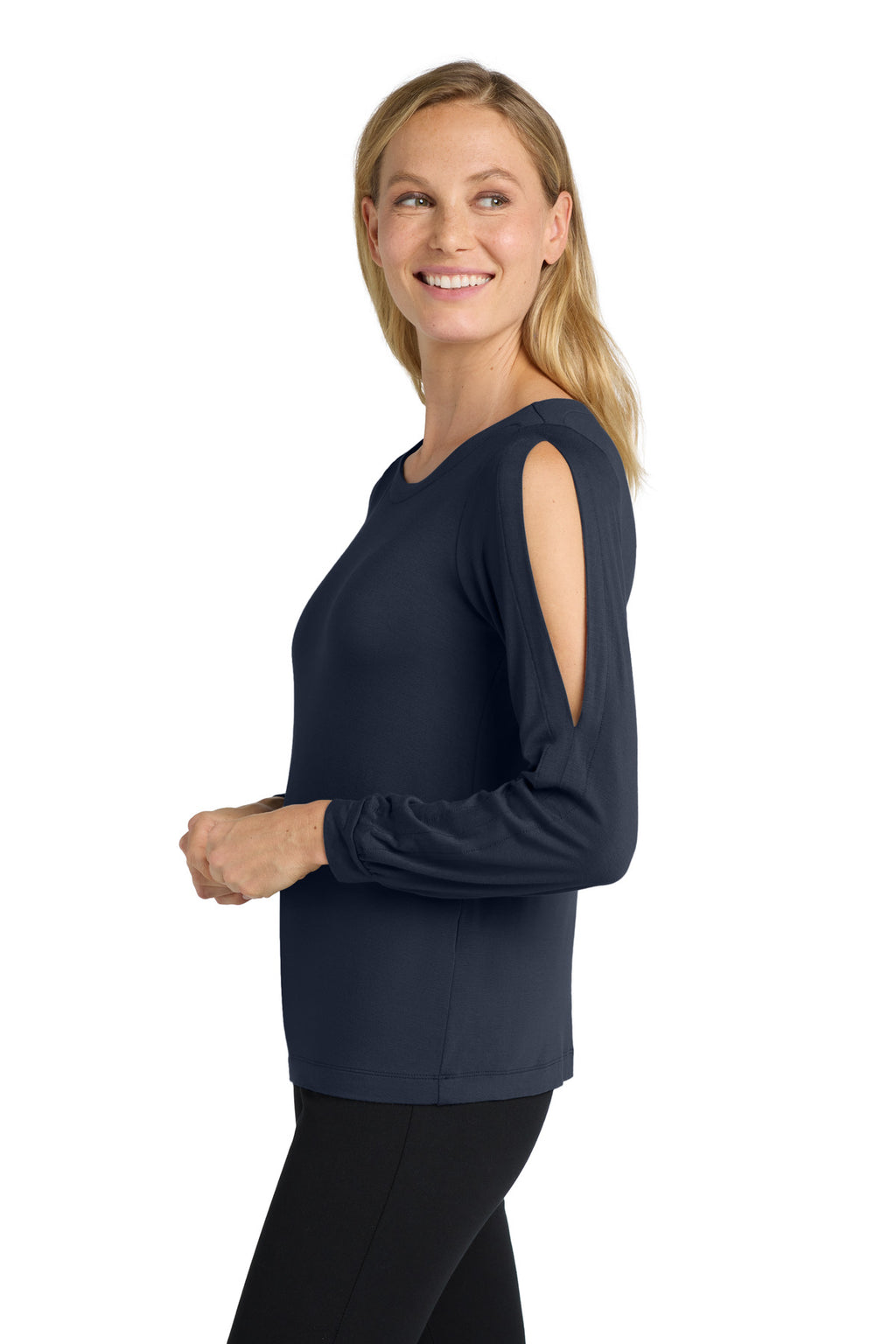 DISCONTINUED Port Authority Women's Luxe Knit Jewel Neck Top. LK5600 - River Blue Navy - side