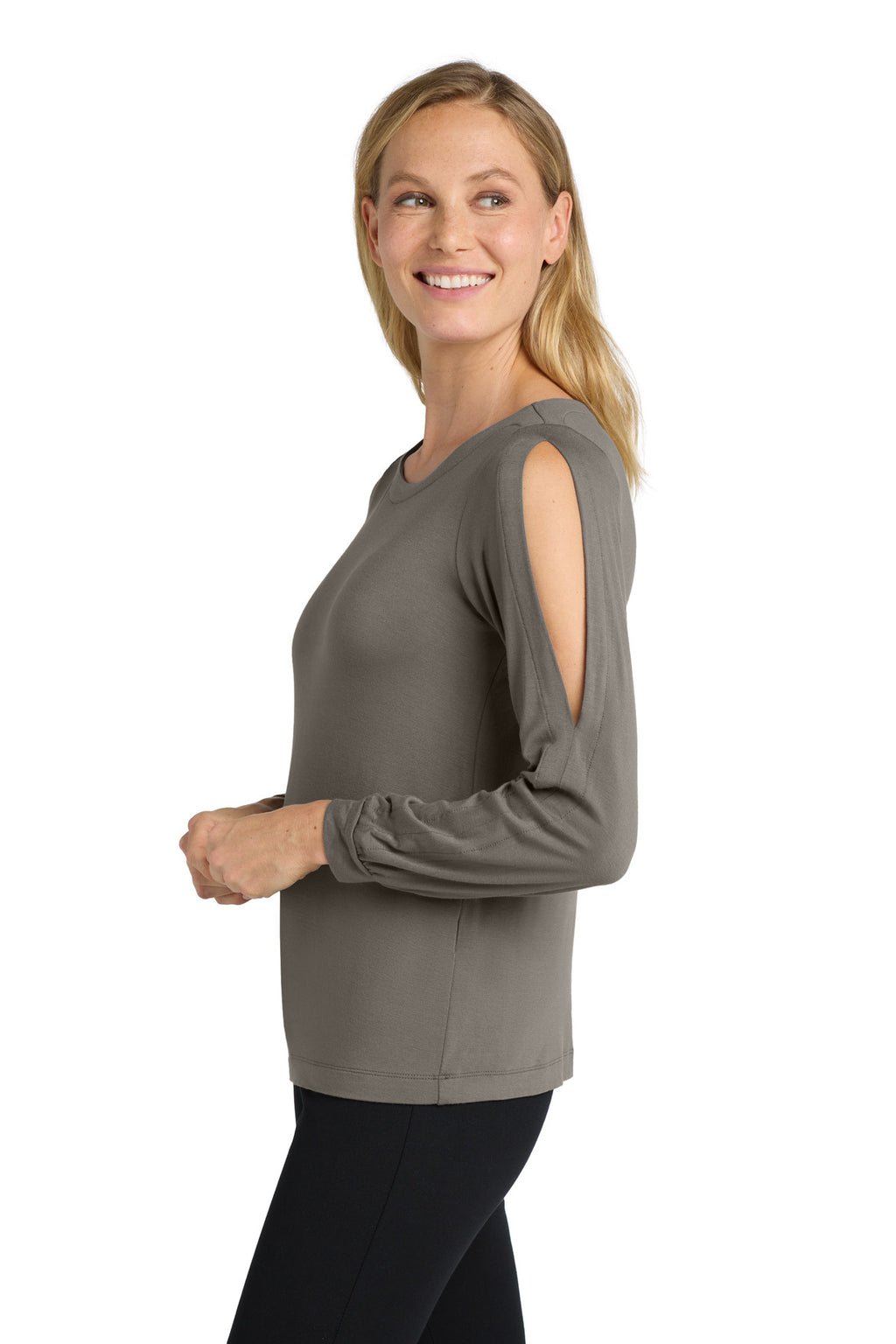 DISCONTINUED Port Authority Women's Luxe Knit Jewel Neck Top. LK5600 - Sterling Grey - side