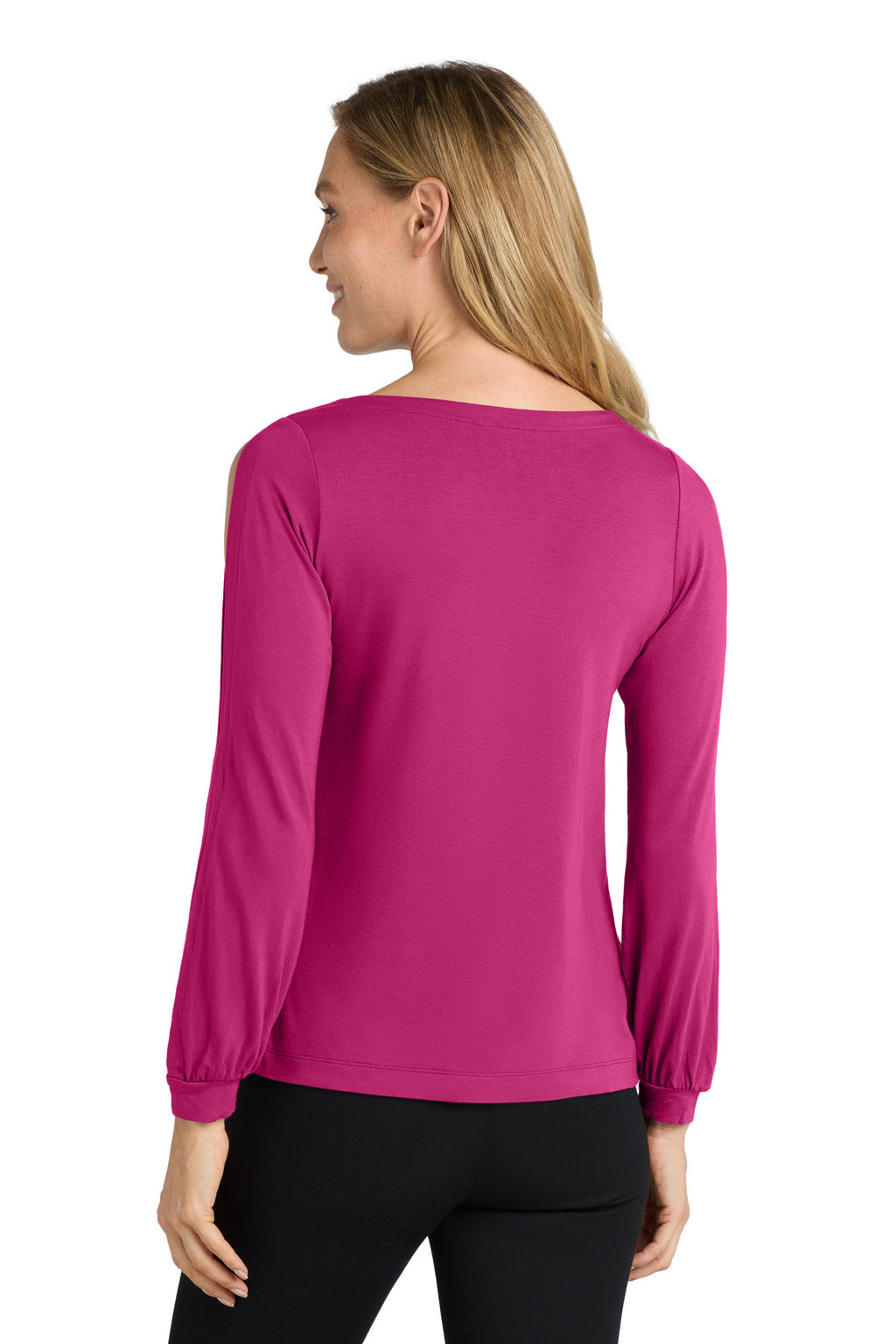 DISCONTINUED Port Authority Women's Luxe Knit Jewel Neck Top. LK5600 - Wild Berry - back