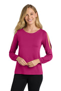 DISCONTINUED Port Authority Women's Luxe Knit Jewel Neck Top. LK5600 - Wild Berry - front