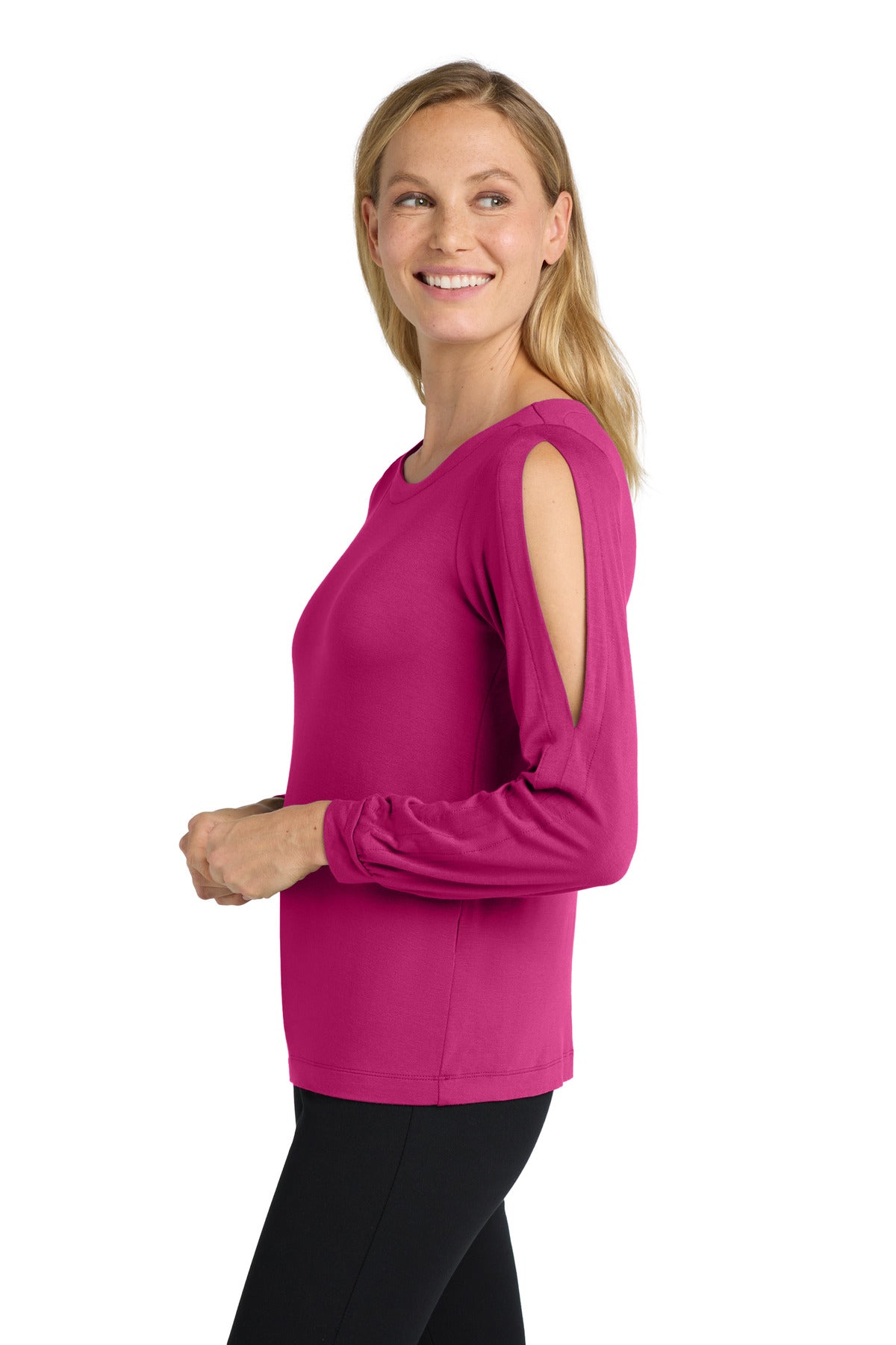DISCONTINUED Port Authority Women's Luxe Knit Jewel Neck Top. LK5600 - Wild Berry - side
