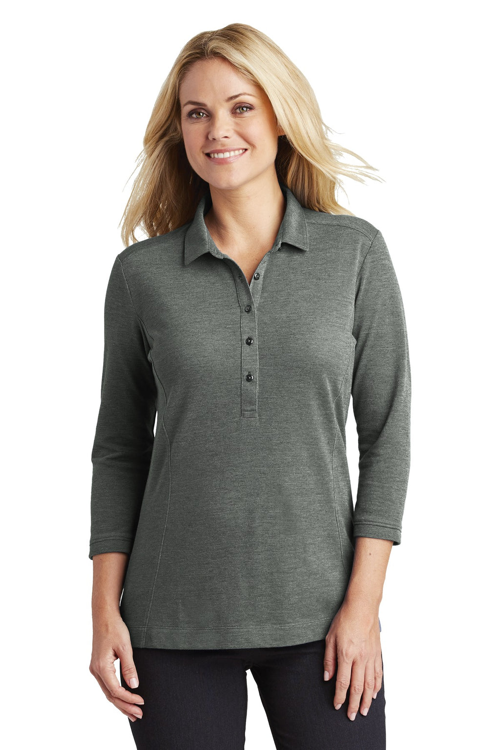 DISCONTINUED Port Authority Ladies Coastal Cotton Blend Polo. LK581 - Deep Black/ White - front