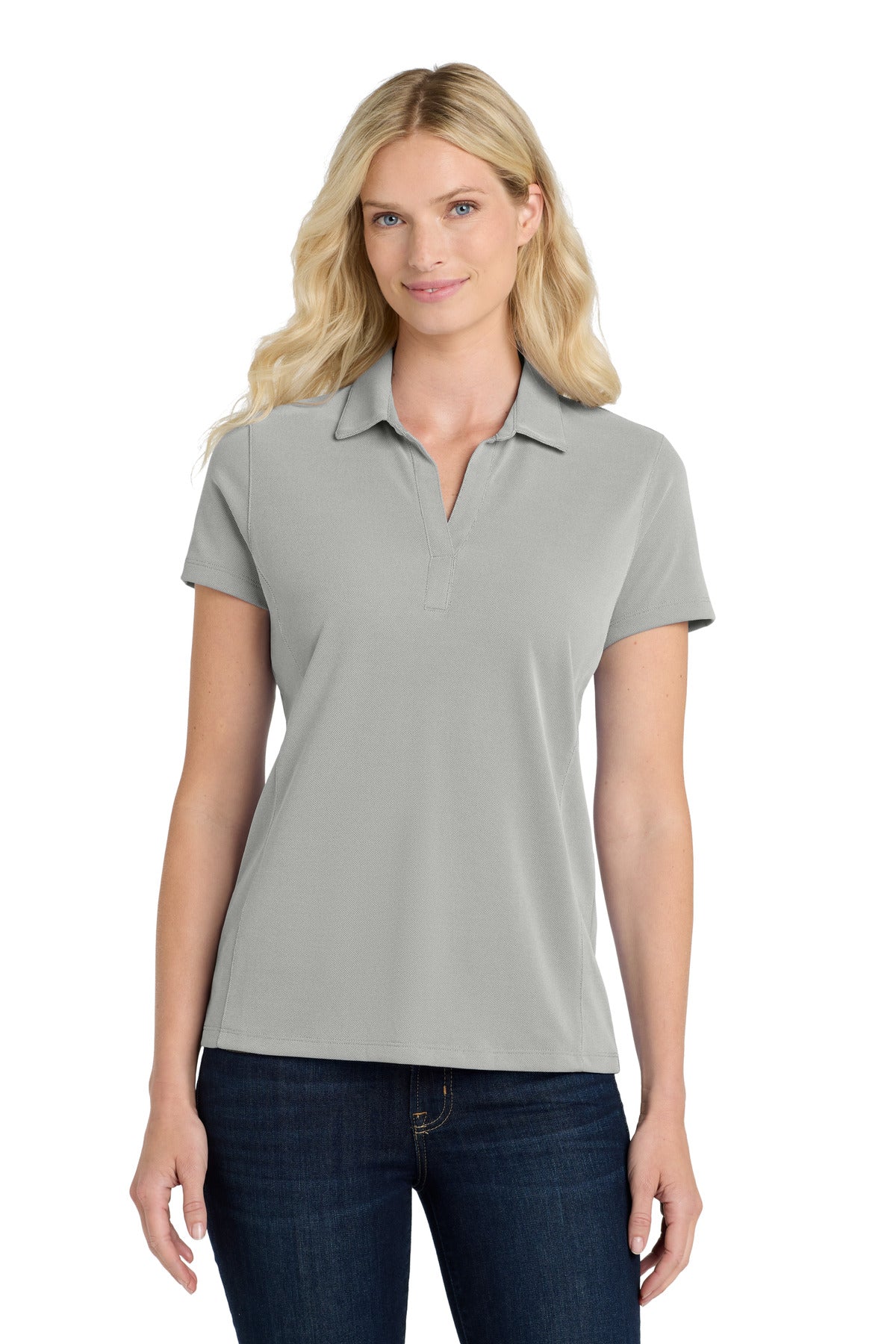 DISCONTINUED Port Authority Women's Poly Oxford Pique Polo. LK582 - Black - front