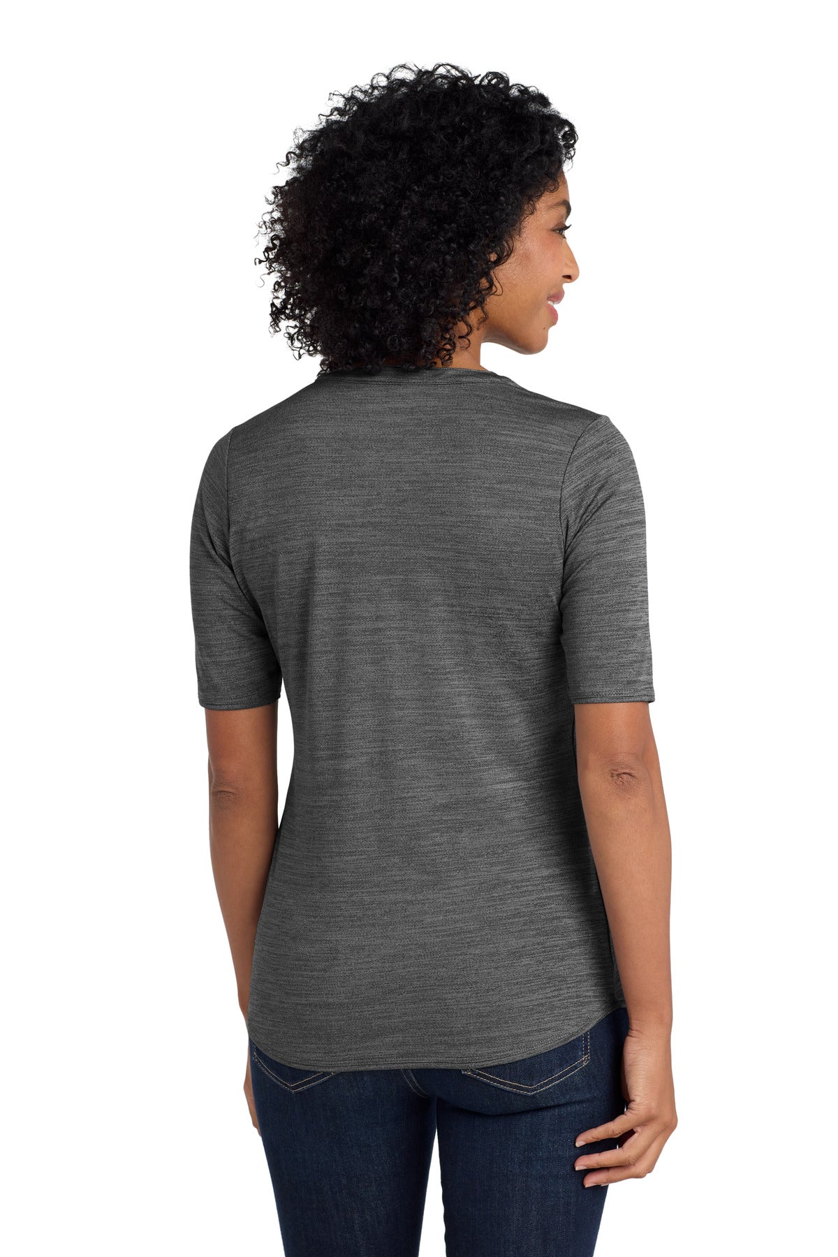 DISCONTINUED Port Authority Women's Stretch Heather Open Neck Top LK583 - Black/ Thunder Grey - back