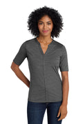 DISCONTINUED Port Authority Women's Stretch Heather Open Neck Top LK583 - Black/ Thunder Grey - front