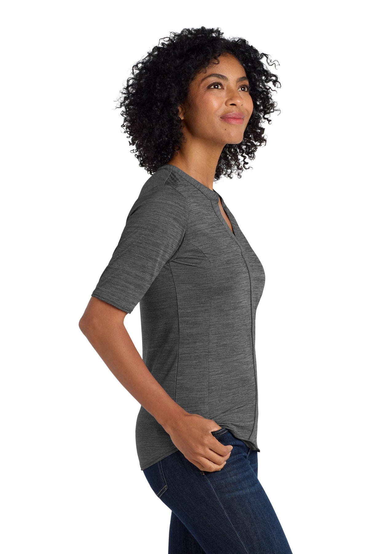 DISCONTINUED Port Authority Women's Stretch Heather Open Neck Top LK583 - Black/ Thunder Grey - side