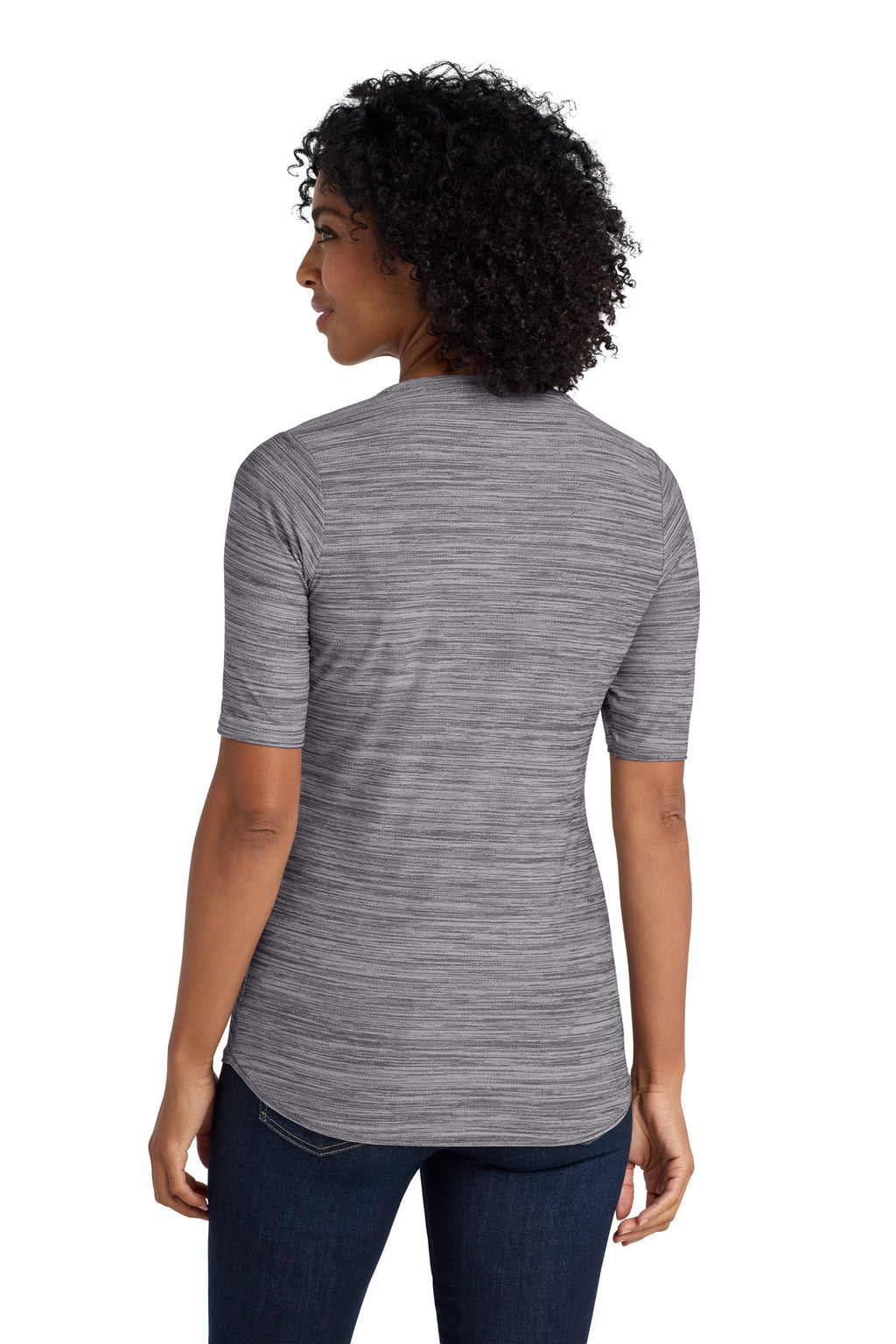 DISCONTINUED Port Authority Women's Stretch Heather Open Neck Top LK583 - Graphite/ White - back