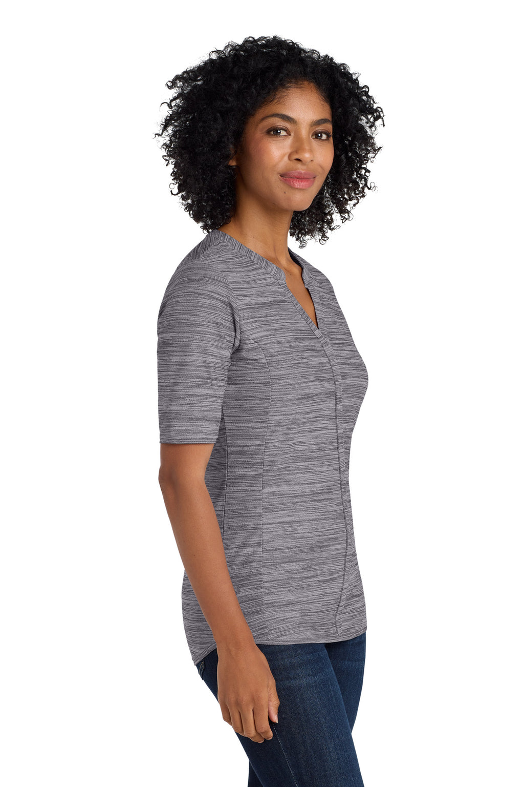 DISCONTINUED Port Authority Women's Stretch Heather Open Neck Top LK583 - Graphite/ White - side