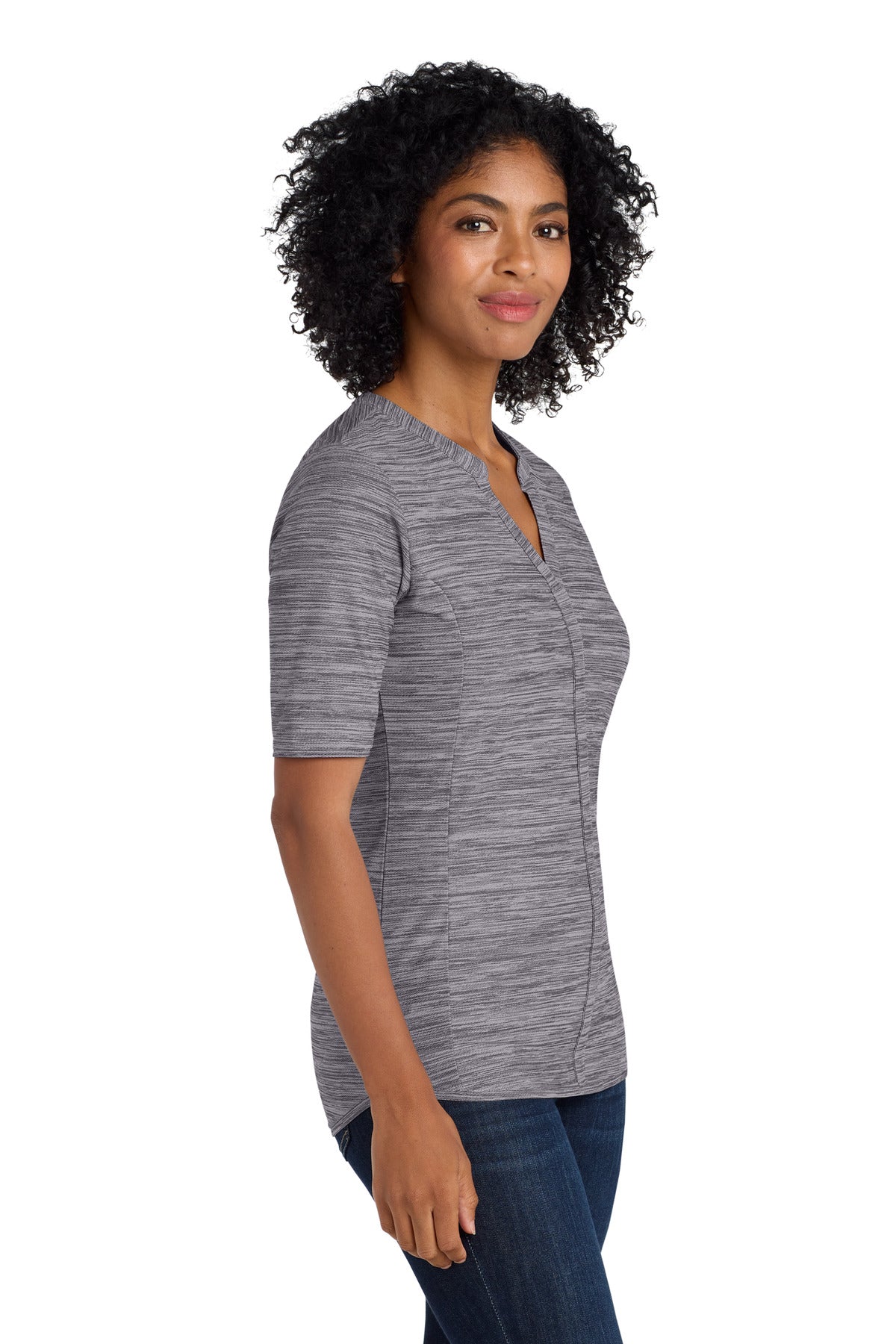 DISCONTINUED Port Authority Women's Stretch Heather Open Neck Top LK583 - Graphite/ White - side