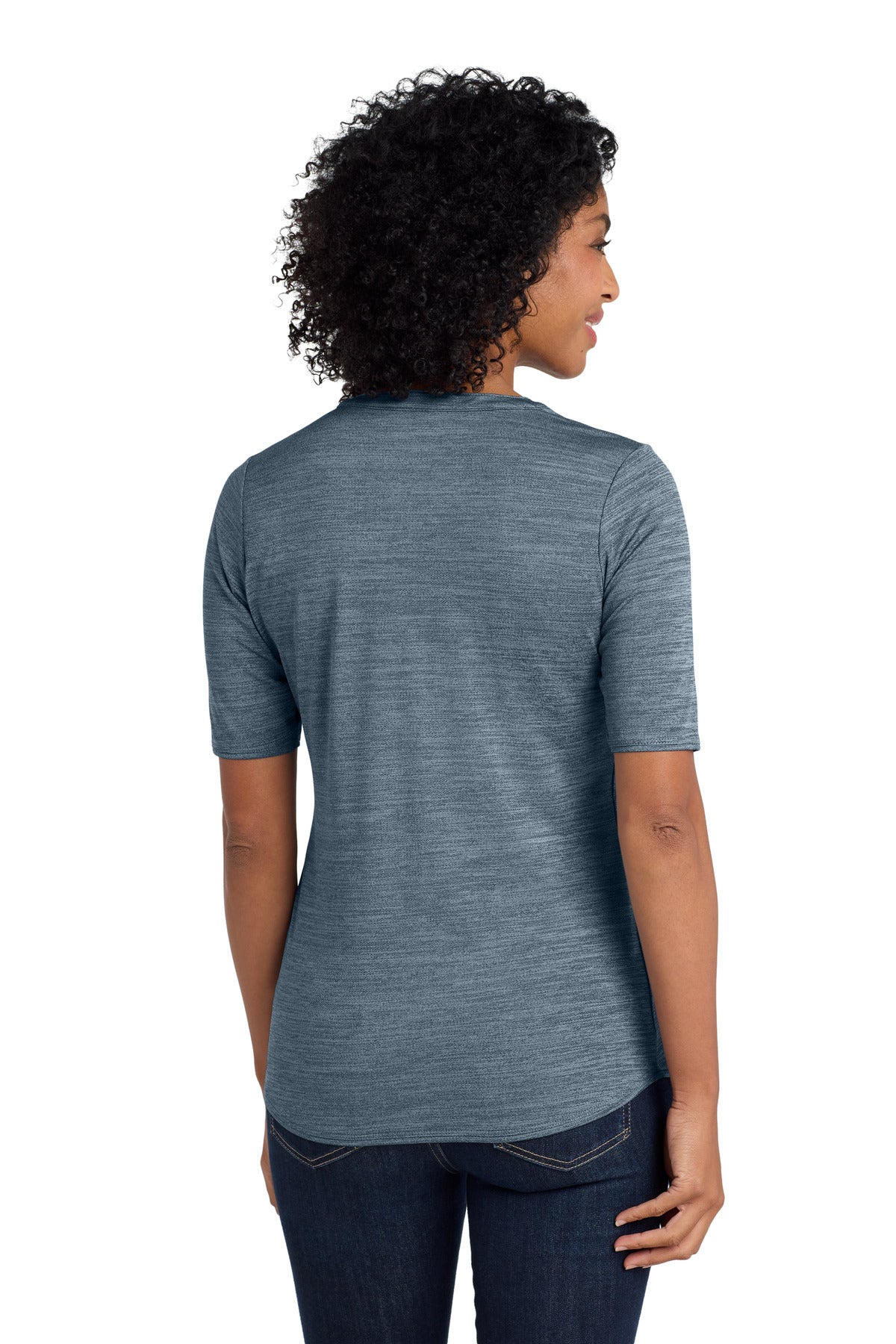 DISCONTINUED Port Authority Women's Stretch Heather Open Neck Top LK583 - Regatta Blue/ Gusty Grey - back