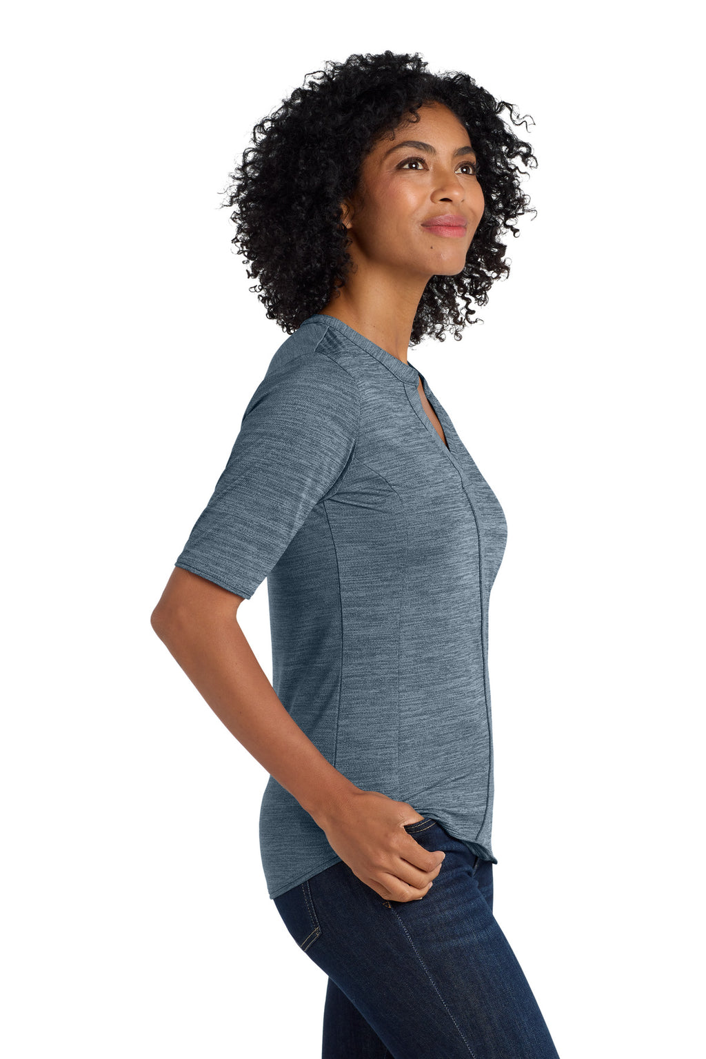 DISCONTINUED Port Authority Women's Stretch Heather Open Neck Top LK583 - Regatta Blue/ Gusty Grey - side