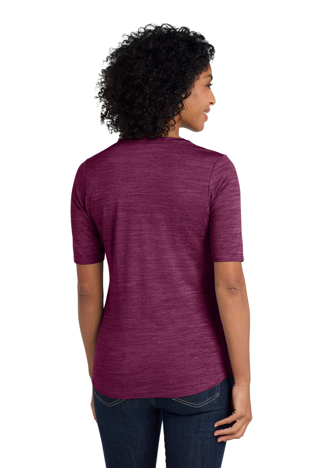 DISCONTINUED Port Authority Women's Stretch Heather Open Neck Top LK583 - Violet Purple/ Black - back