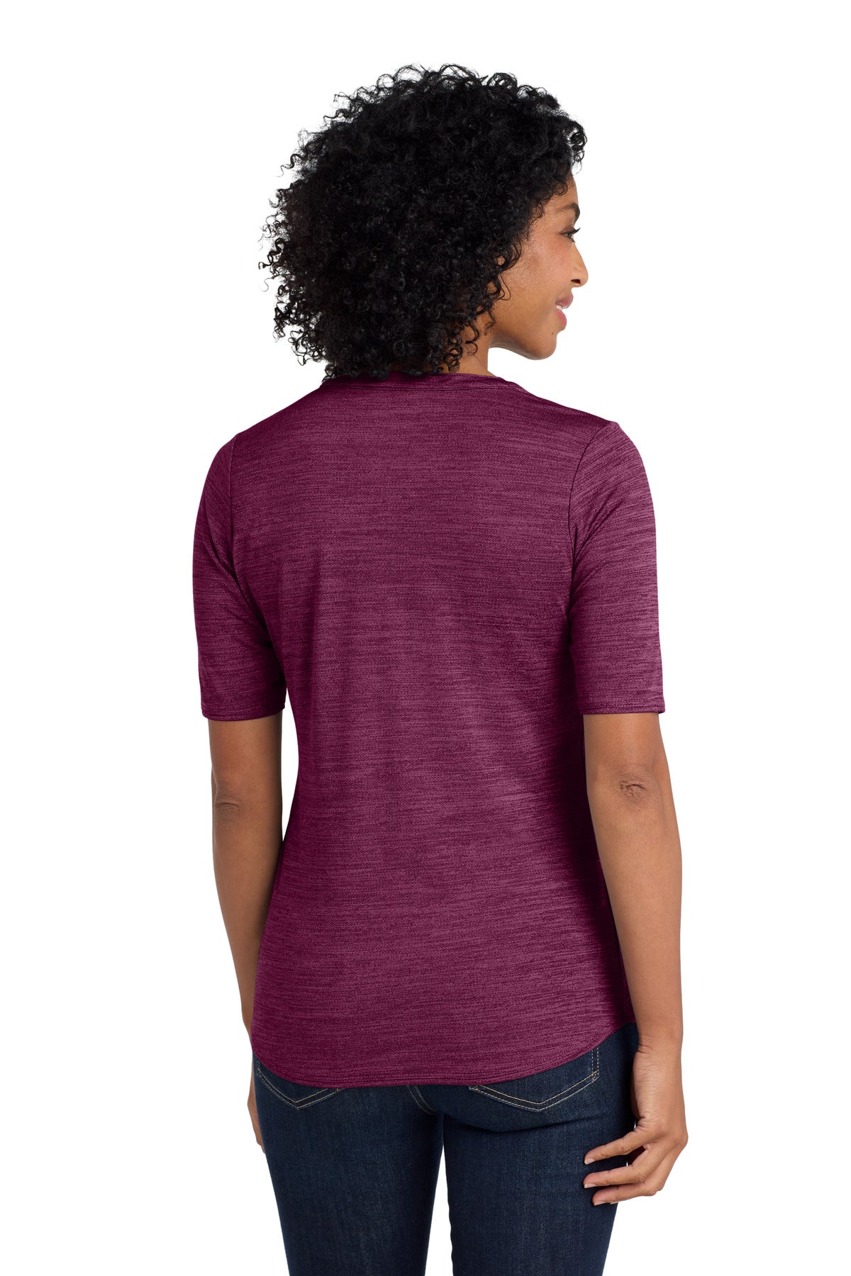 DISCONTINUED Port Authority Women's Stretch Heather Open Neck Top LK583 - Violet Purple/ Black - back