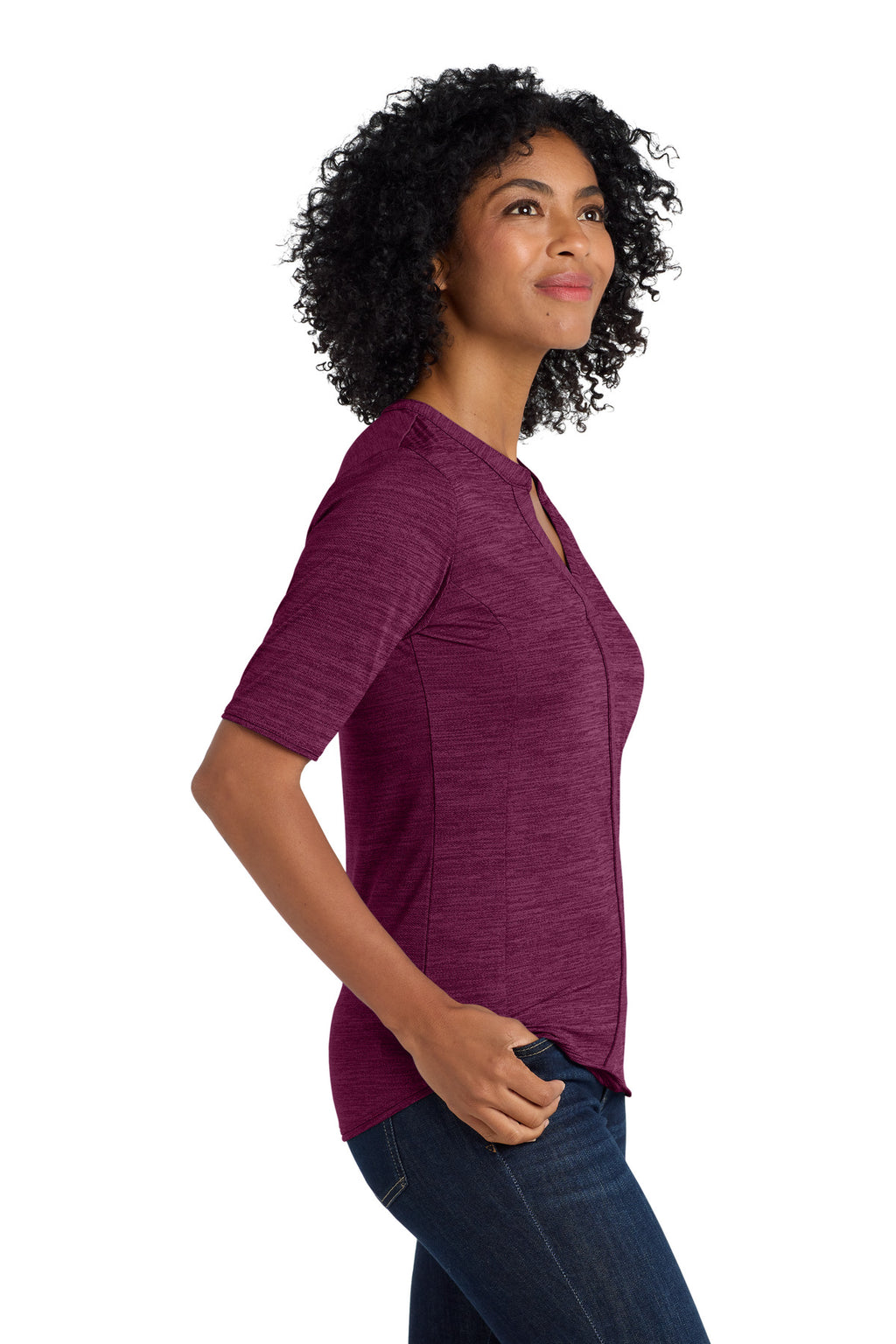 DISCONTINUED Port Authority Women's Stretch Heather Open Neck Top LK583 - Violet Purple/ Black - side