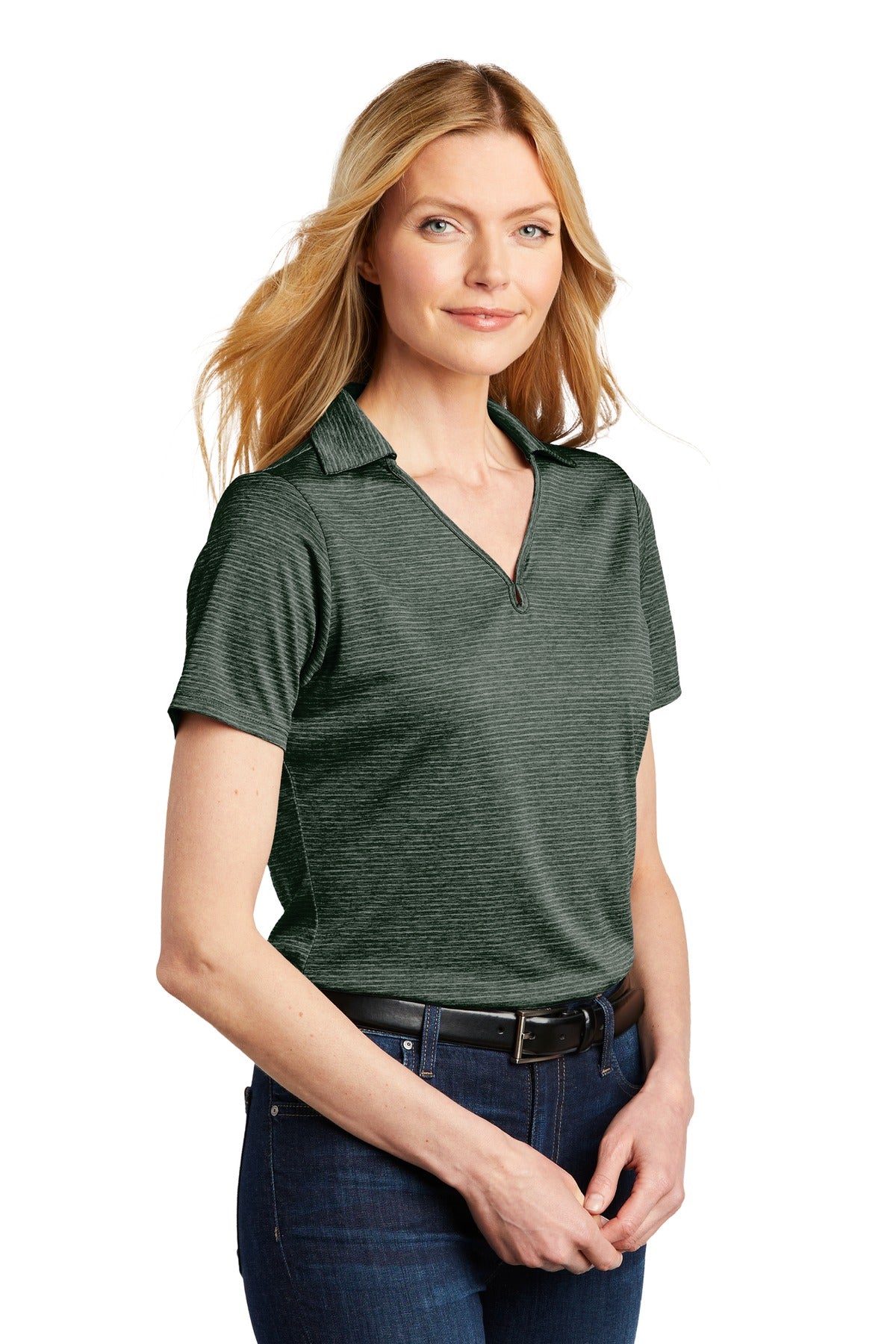 DISCONTINUED Port Authority Women's Shadow Stripe Polo. LK585 - Deep Forest Green - three_q