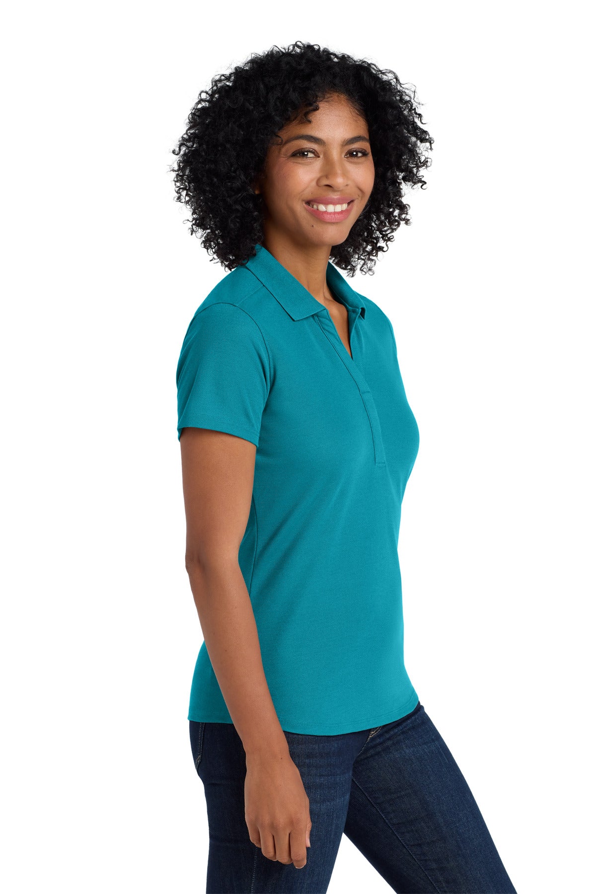 Port Authority Women's EZPerformance Pique Polo. LK600 - Teal - side