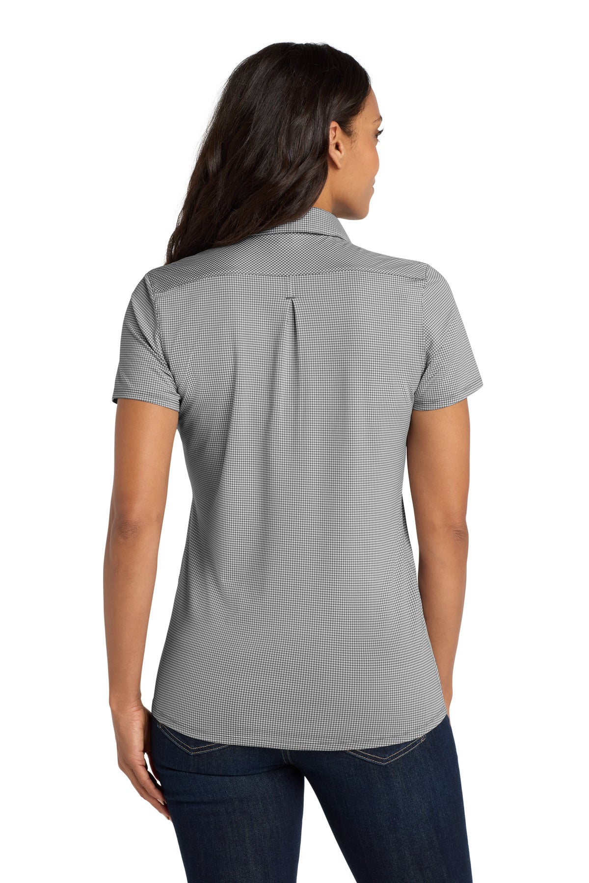 DISCONTINUED Port Authority Women's Gingham Polo LK646 - Black/ White - back