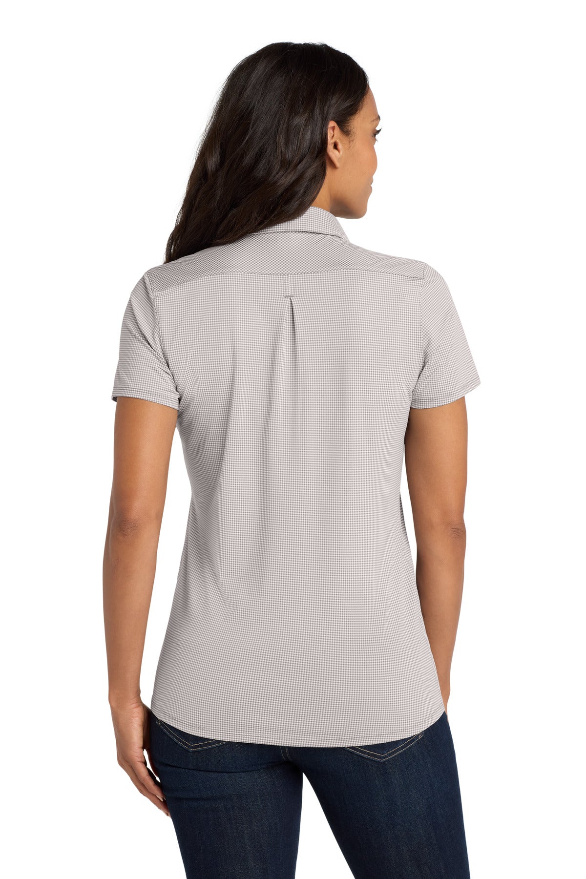 DISCONTINUED Port Authority Women's Gingham Polo LK646 - Gusty Grey/ White - back
