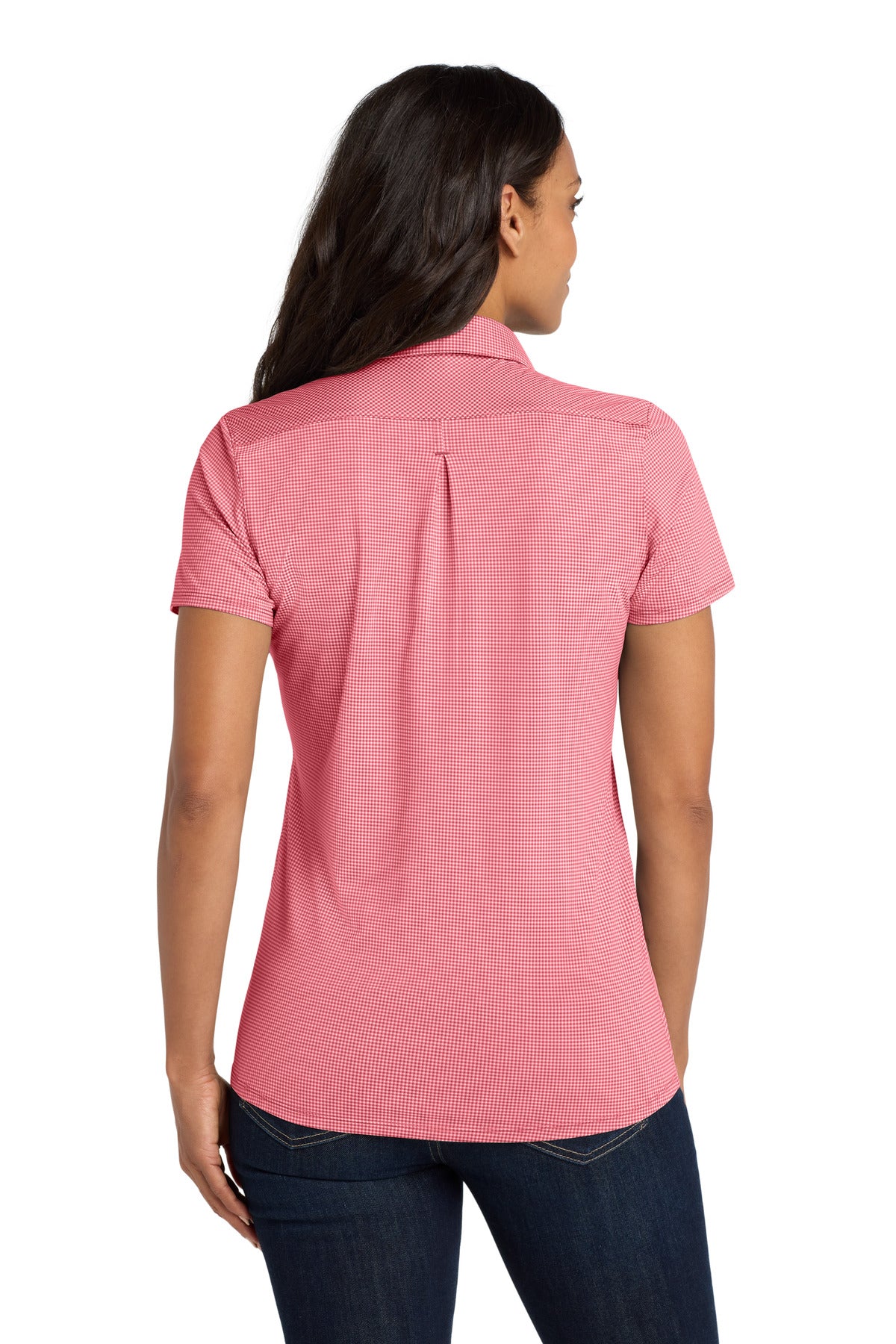 DISCONTINUED Port Authority Women's Gingham Polo LK646 - Rich Red/ White - back