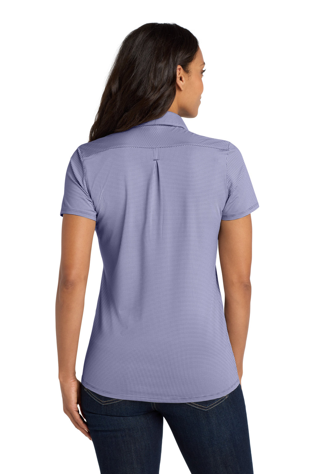 DISCONTINUED Port Authority Women's Gingham Polo LK646 - True Navy/ White - back