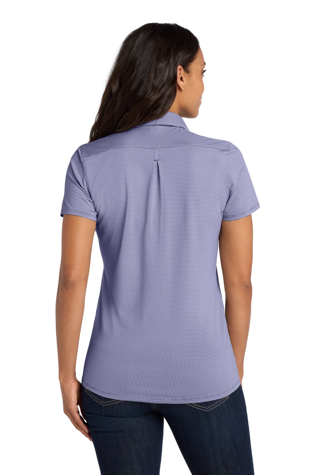 DISCONTINUED Port Authority Women's Gingham Polo LK646 - True Navy/ White - back