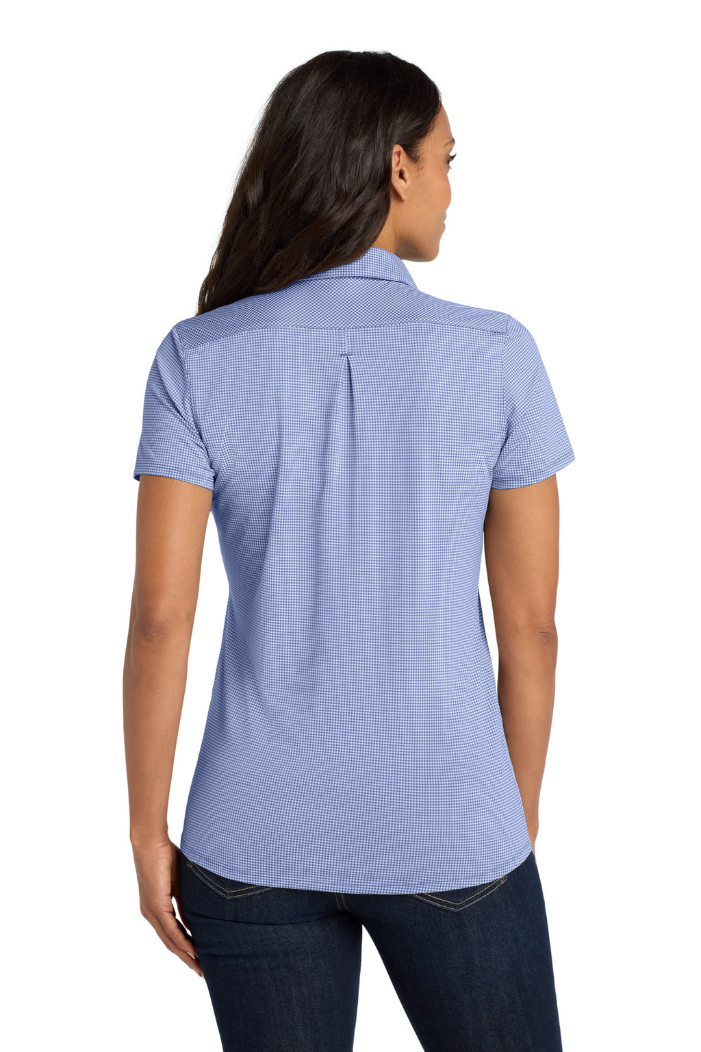 DISCONTINUED Port Authority Women's Gingham Polo LK646 - True Royal/ White - back