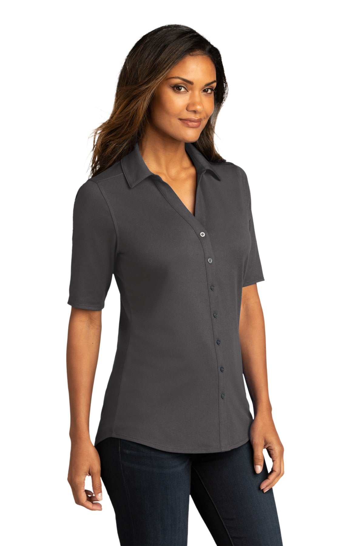 Port Authority Women's City Stretch Top. LK682 - Graphite - three_q