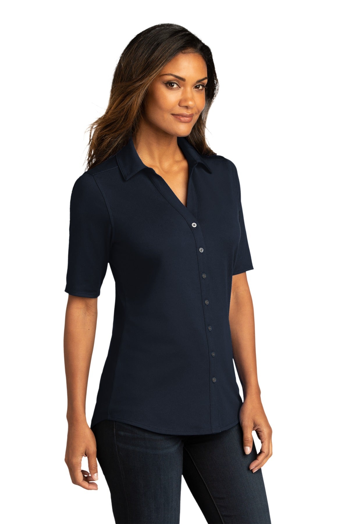 Port Authority Women's City Stretch Top. LK682 - River Blue Navy - three_q