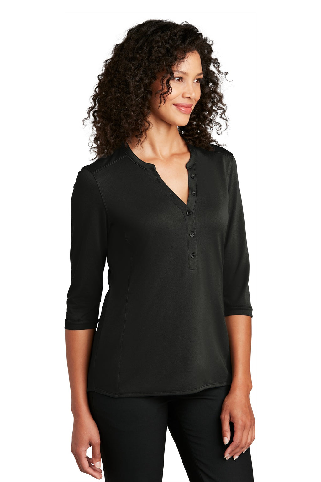 Port Authority Women's UV Choice Pique Henley LK750 - Black - three_q