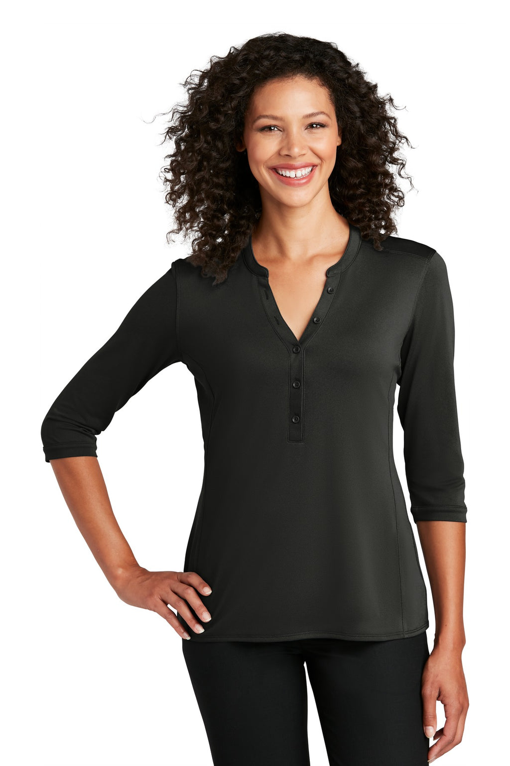 Port Authority Women's UV Choice Pique Henley LK750 - Black - front
