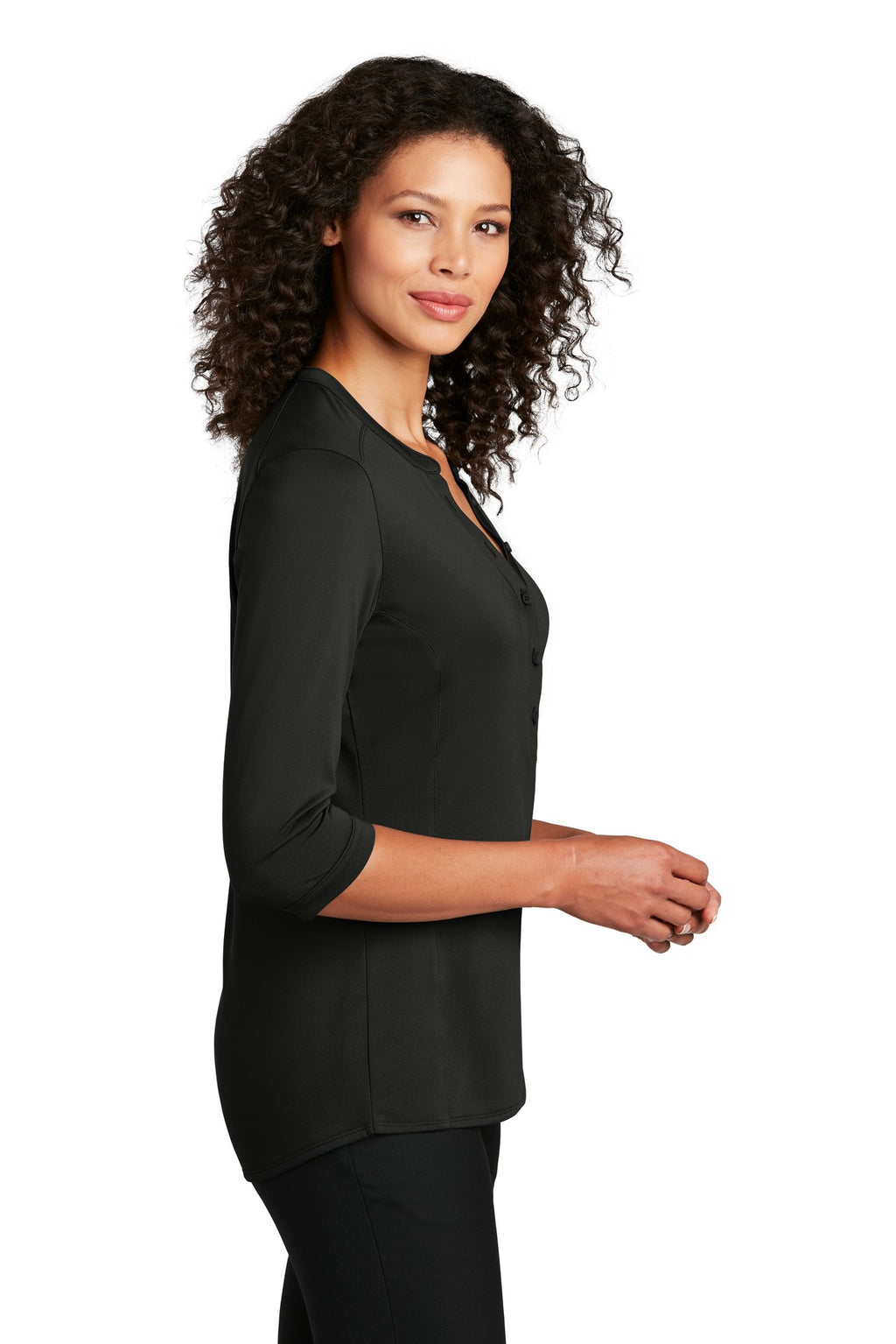 Port Authority Women's UV Choice Pique Henley LK750 - Black - side