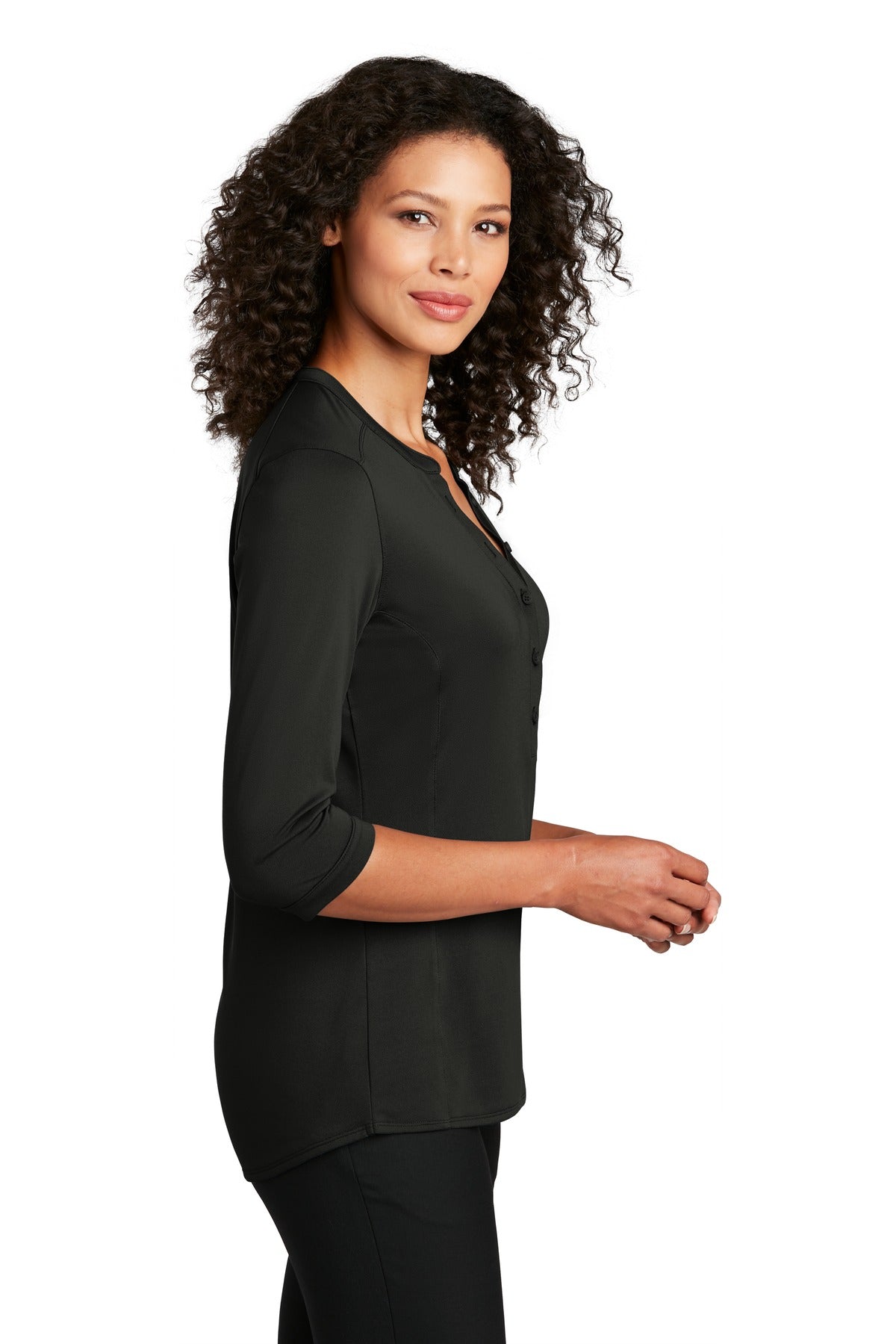 Port Authority Women's UV Choice Pique Henley LK750 - Black - side