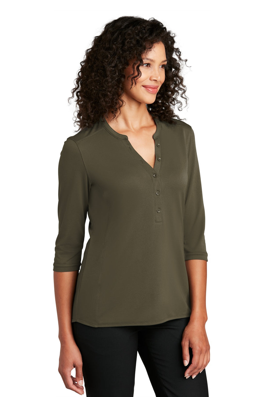 Port Authority Women's UV Choice Pique Henley LK750 - Deep Olive - three_q