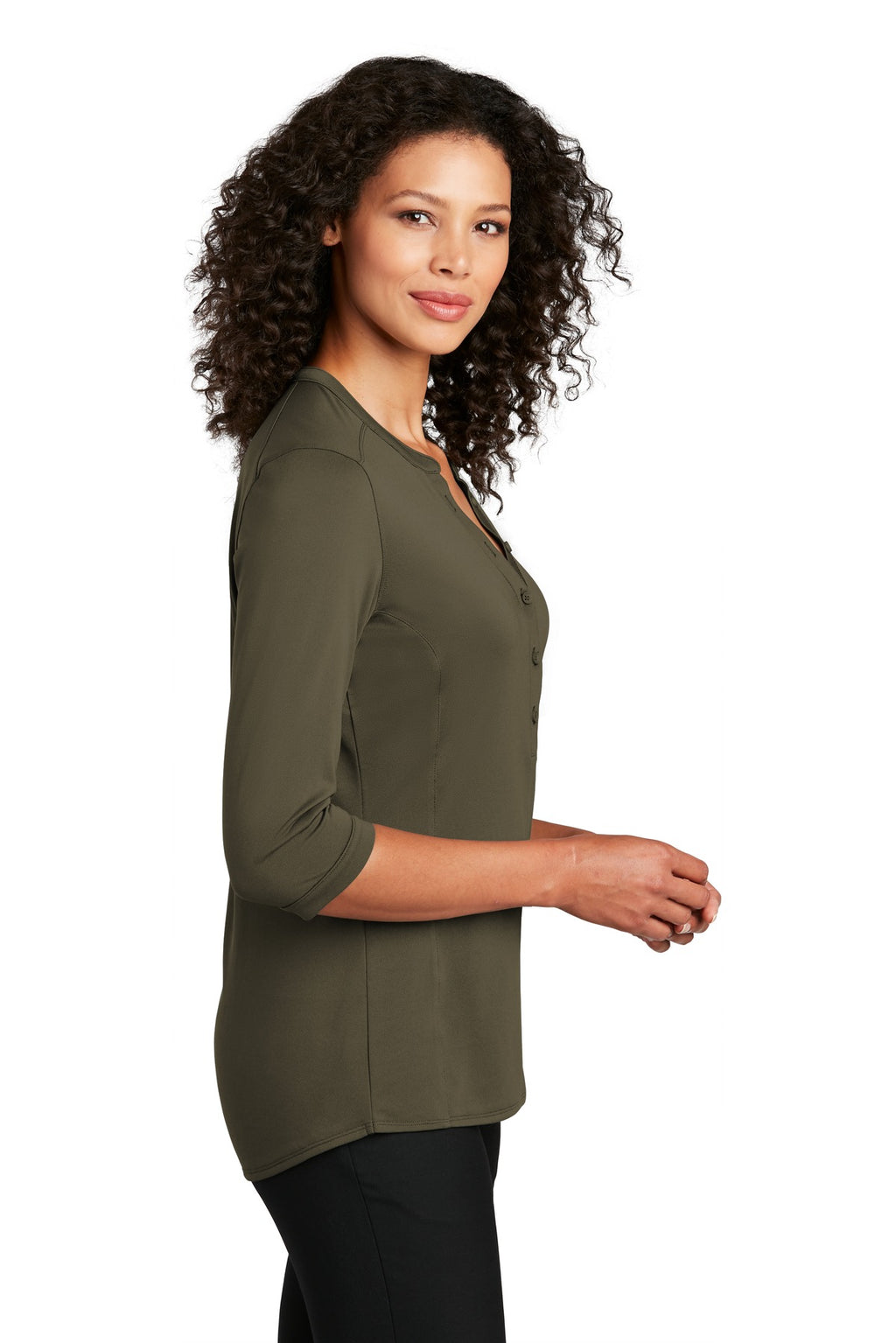 Port Authority Women's UV Choice Pique Henley LK750 - Deep Olive - side