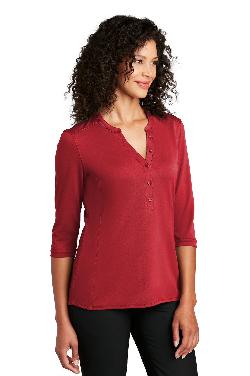 Port Authority Women's UV Choice Pique Henley LK750 - Rich Red - three_q