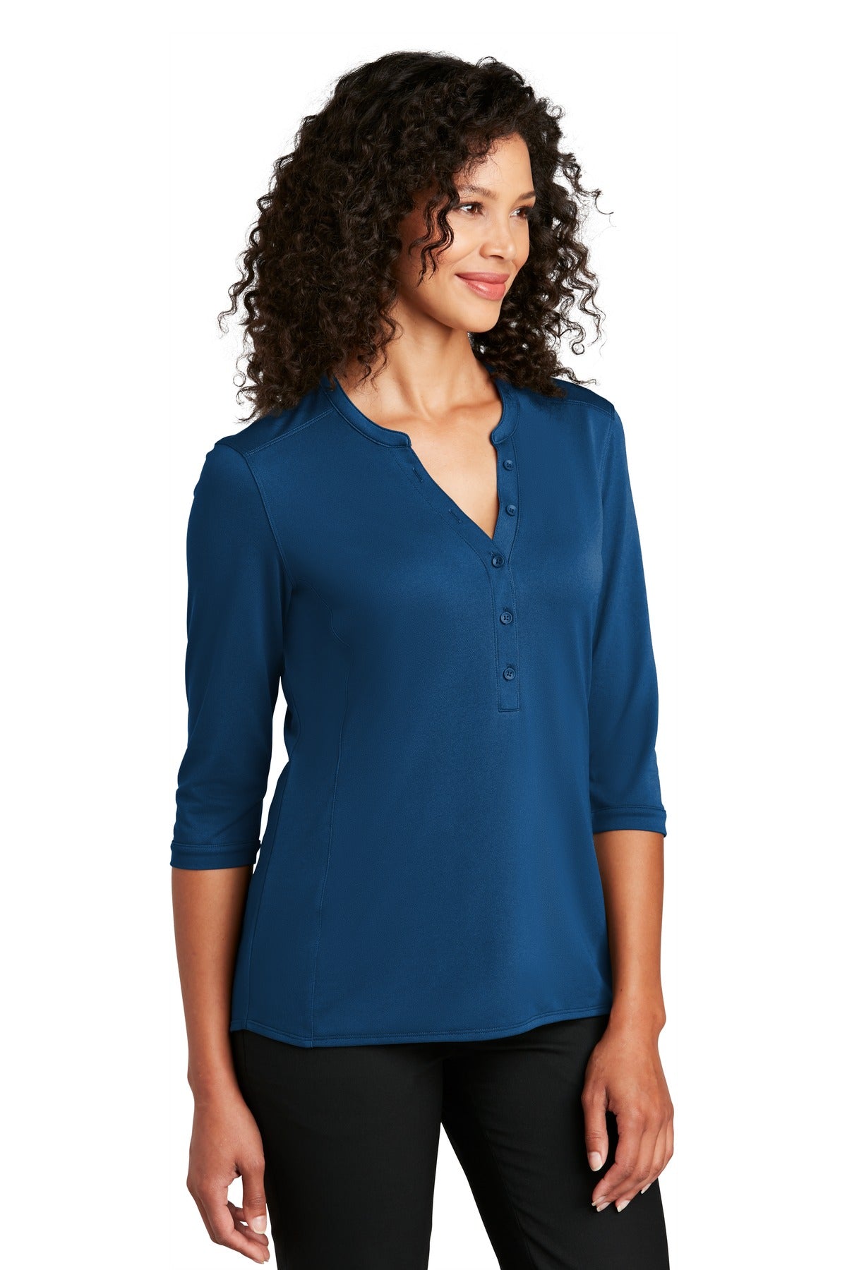 Port Authority Women's UV Choice Pique Henley LK750 - True Blue - three_q