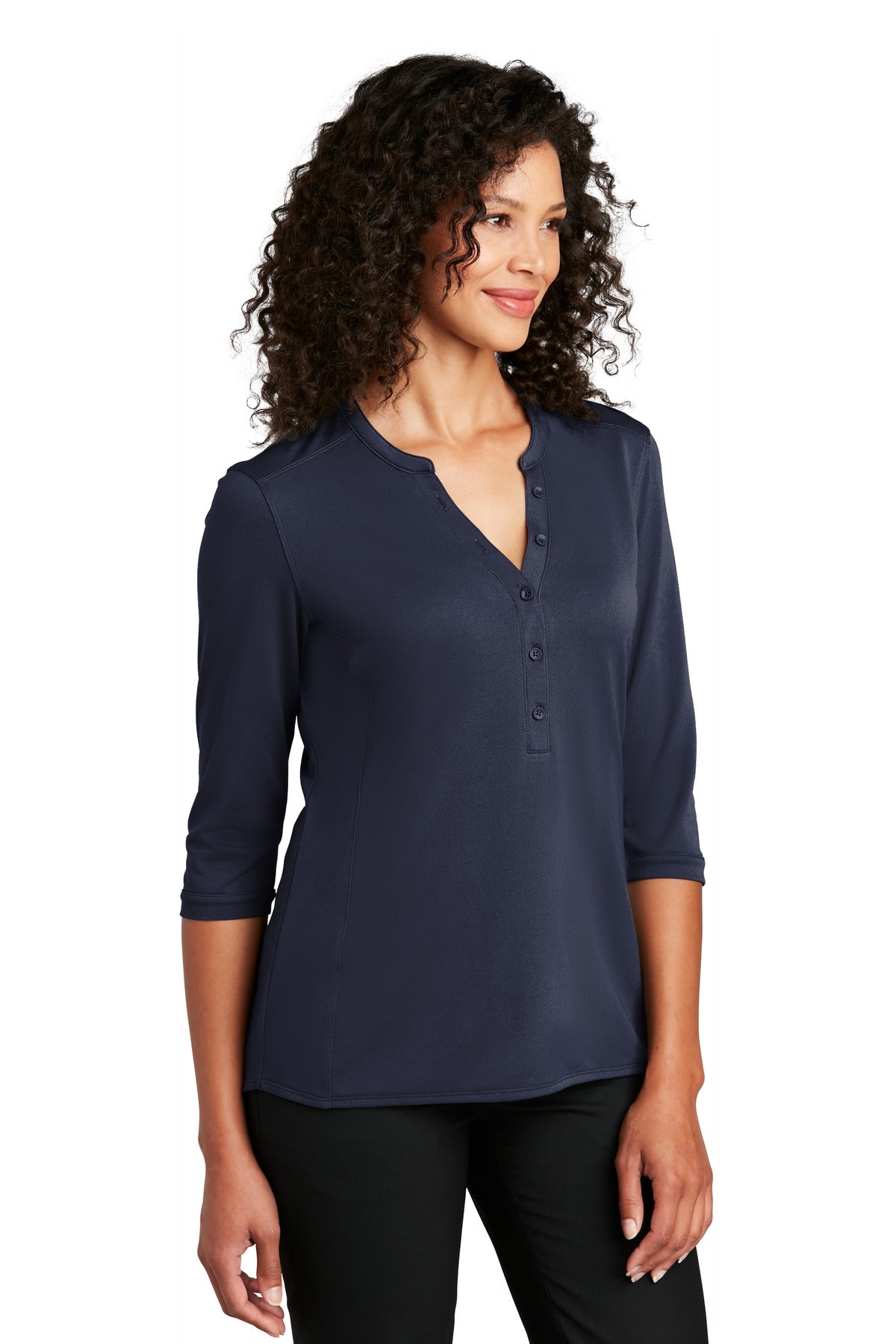 Port Authority Women's UV Choice Pique Henley LK750 - True Navy - three_q
