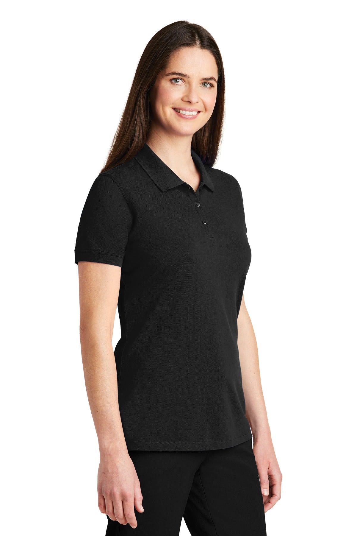 Port Authority Women's EZCotton Polo. LK8000 - Black - three_q