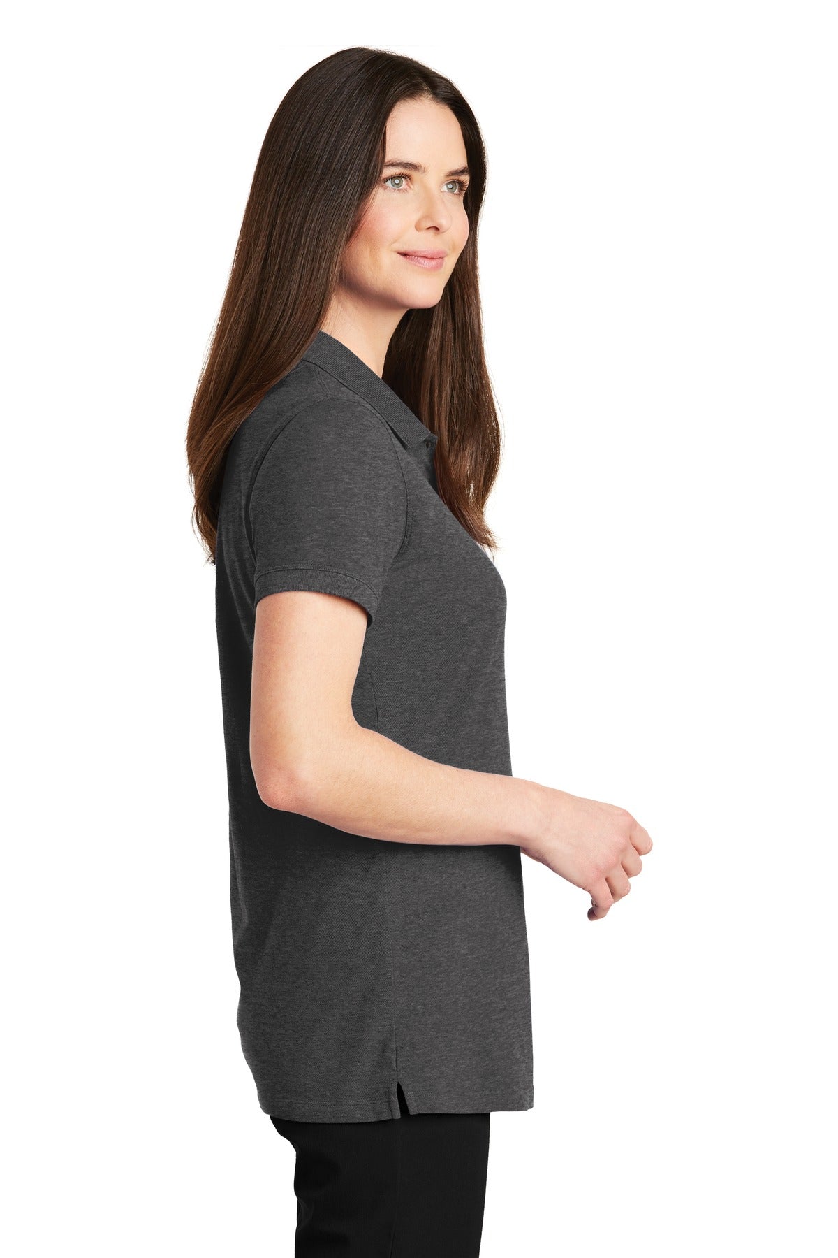 Port Authority Women's EZCotton Polo. LK8000 - Charcoal Heather - side