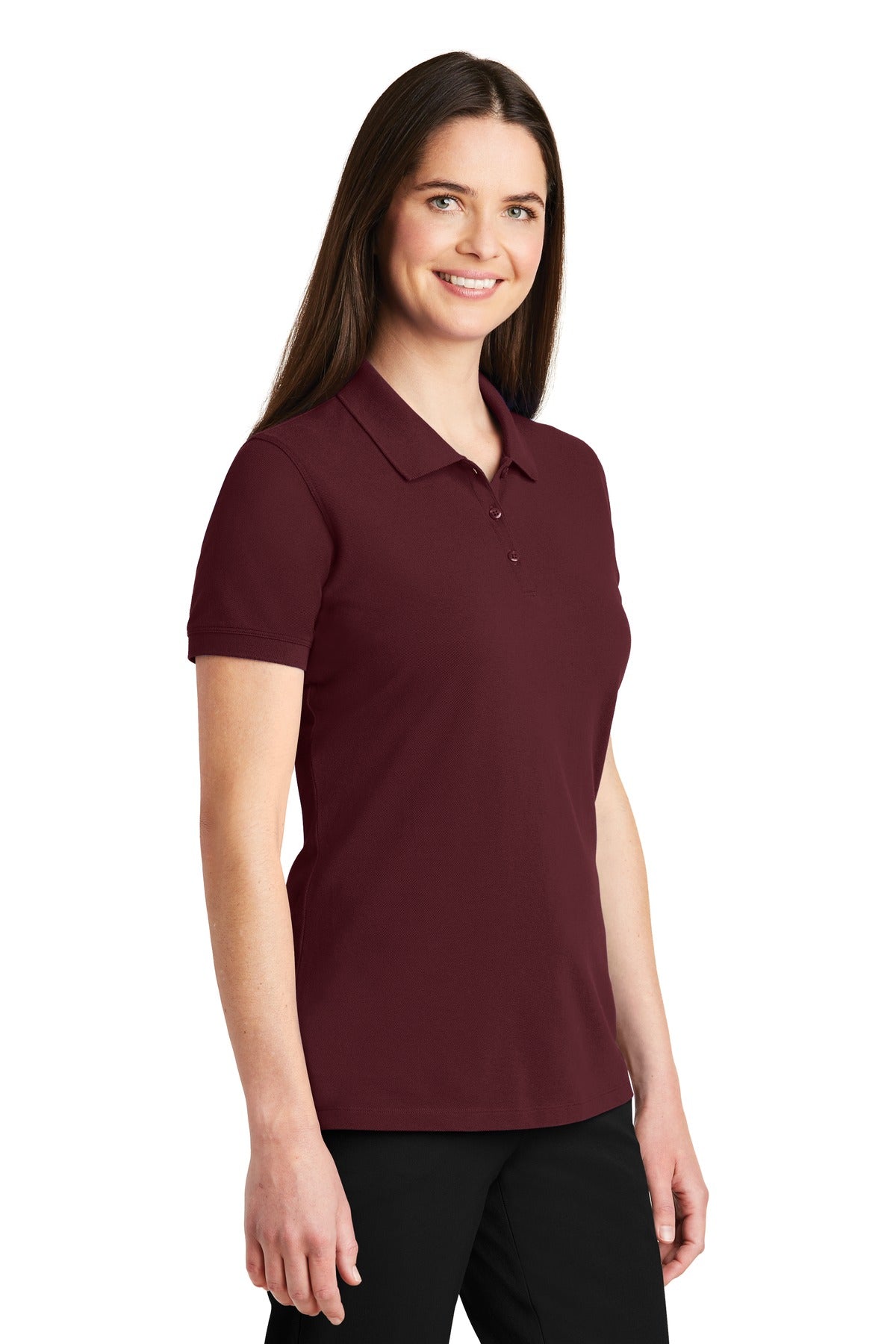 Port Authority Women's EZCotton Polo. LK8000 - Maroon - three_q