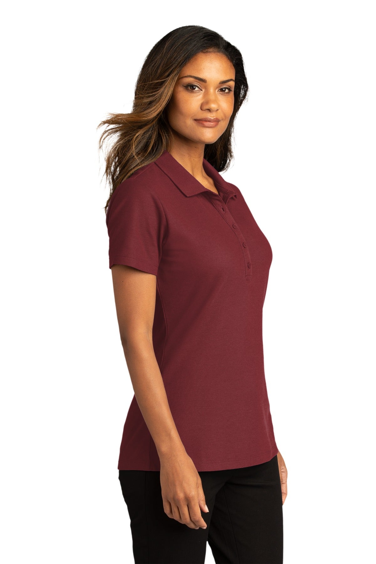 Port Authority Women's SuperPro React Polo. LK810 - Burgundy - three_q