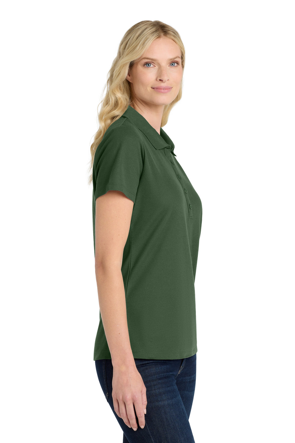Port Authority Women's SuperPro React Polo. LK810 - Dark Green - side