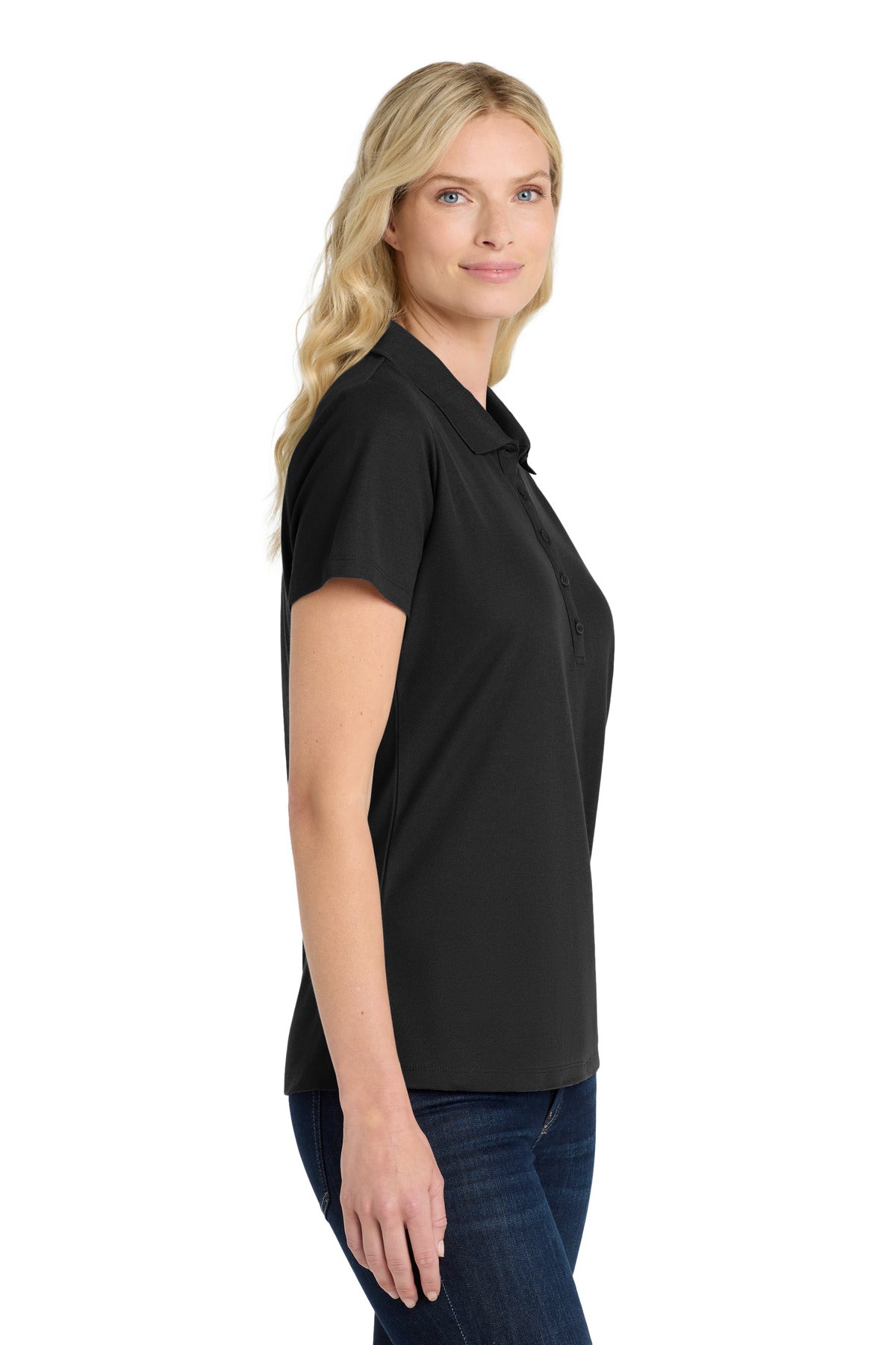 Port Authority Women's SuperPro React Polo. LK810 - Deep Black - side
