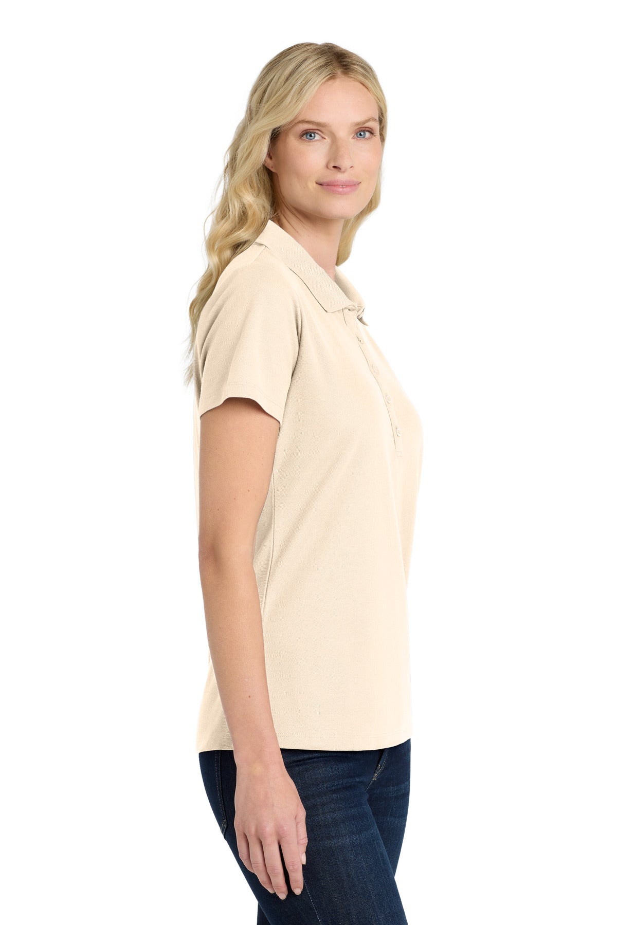Port Authority Women's SuperPro React Polo. LK810 - Ecru - side