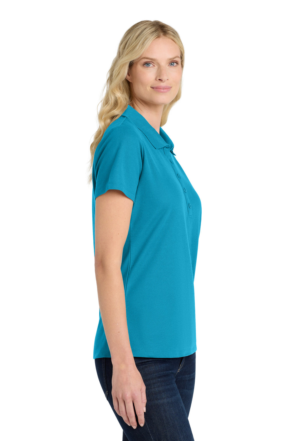Port Authority Women's SuperPro React Polo. LK810 - Parcel Blue - side