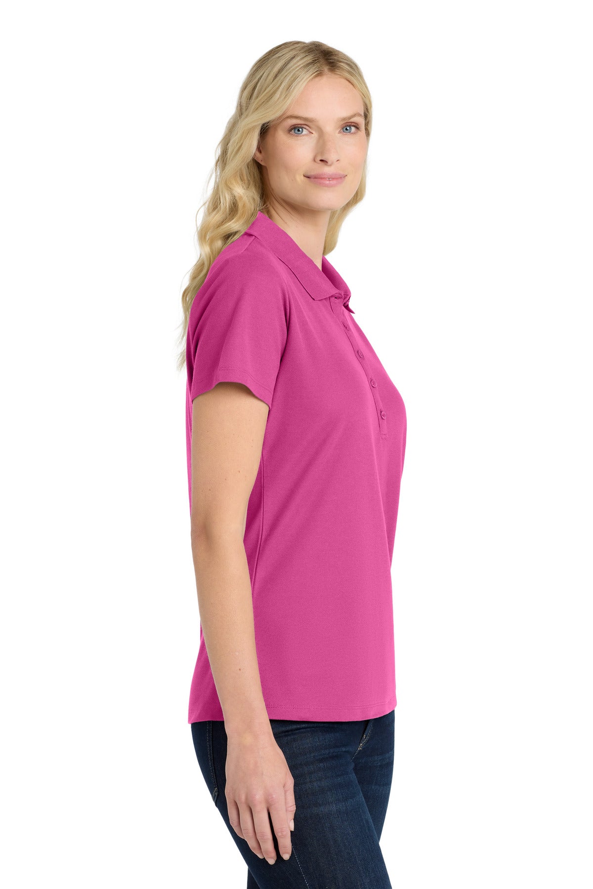 Port Authority Women's SuperPro React Polo. LK810 - Wild Berry - side