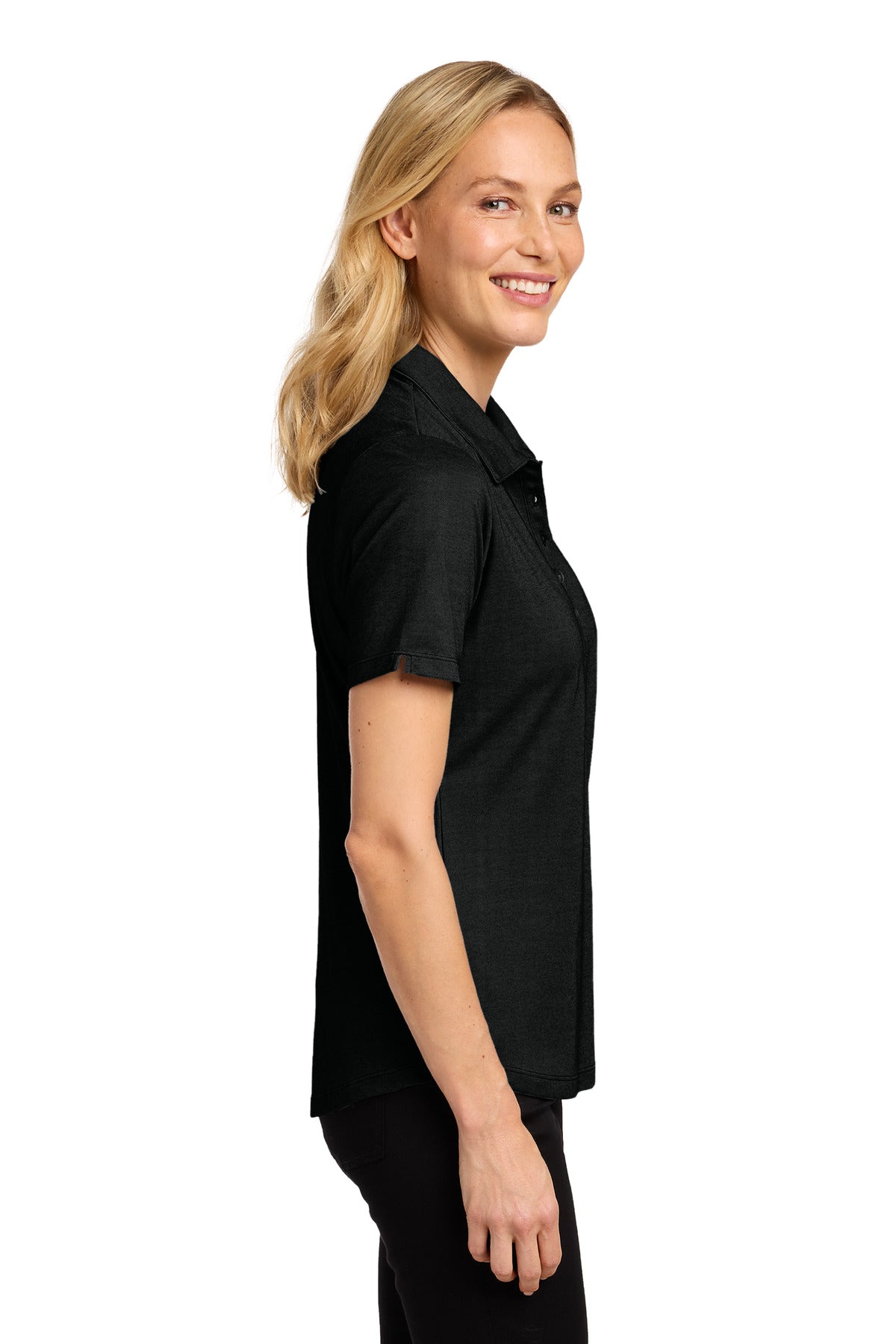 Port Authority Women's Fine Pique Blend Polo LK830 - Black Heather - side