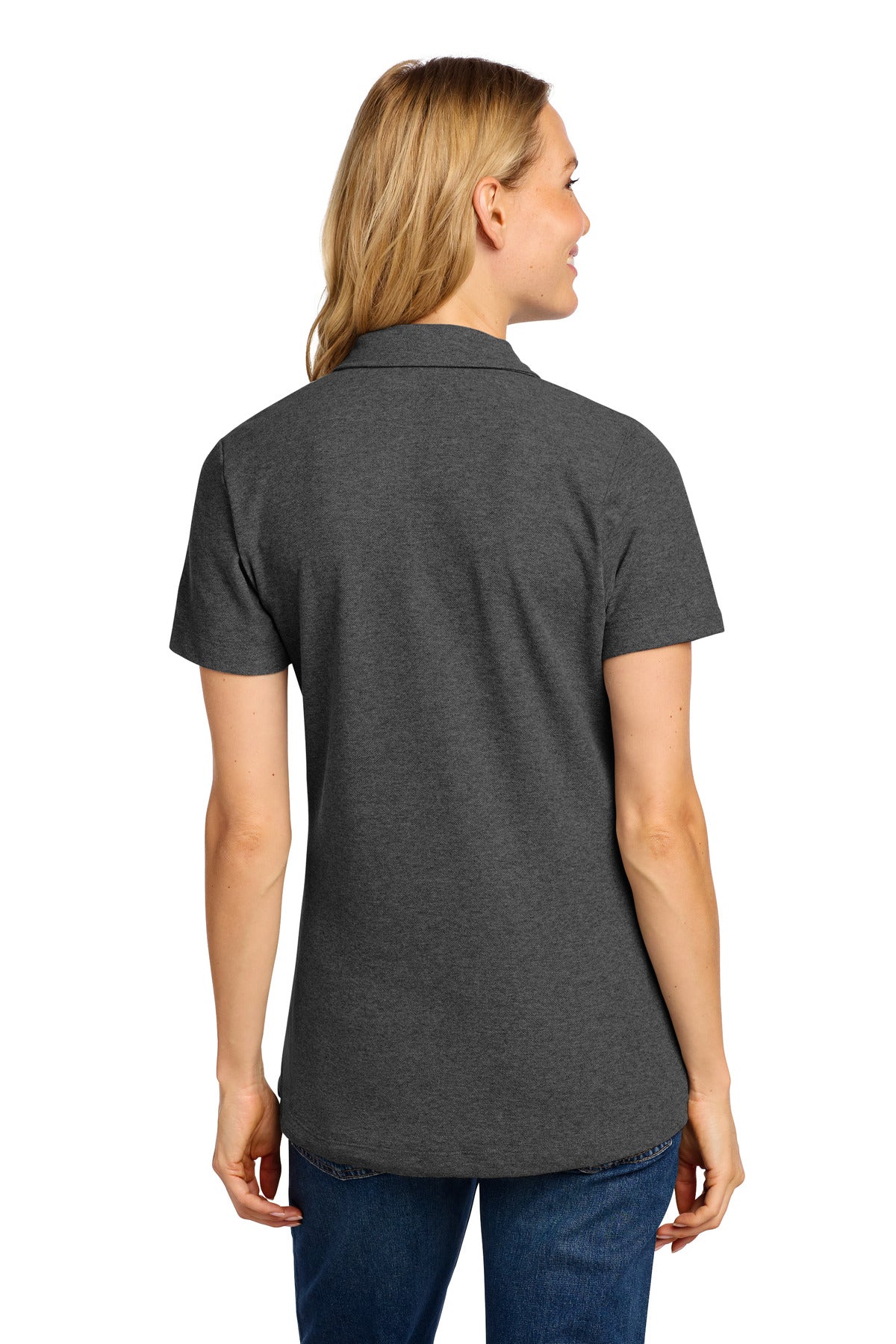 Port Authority Women's C-FREE Cotton Blend Pique Polo LK867 - Charcoal Heather - back