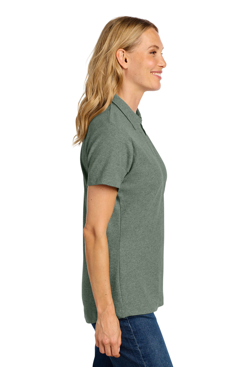 Port Authority Women's C-FREE Cotton Blend Pique Polo LK867 - Dark Green Heather - side
